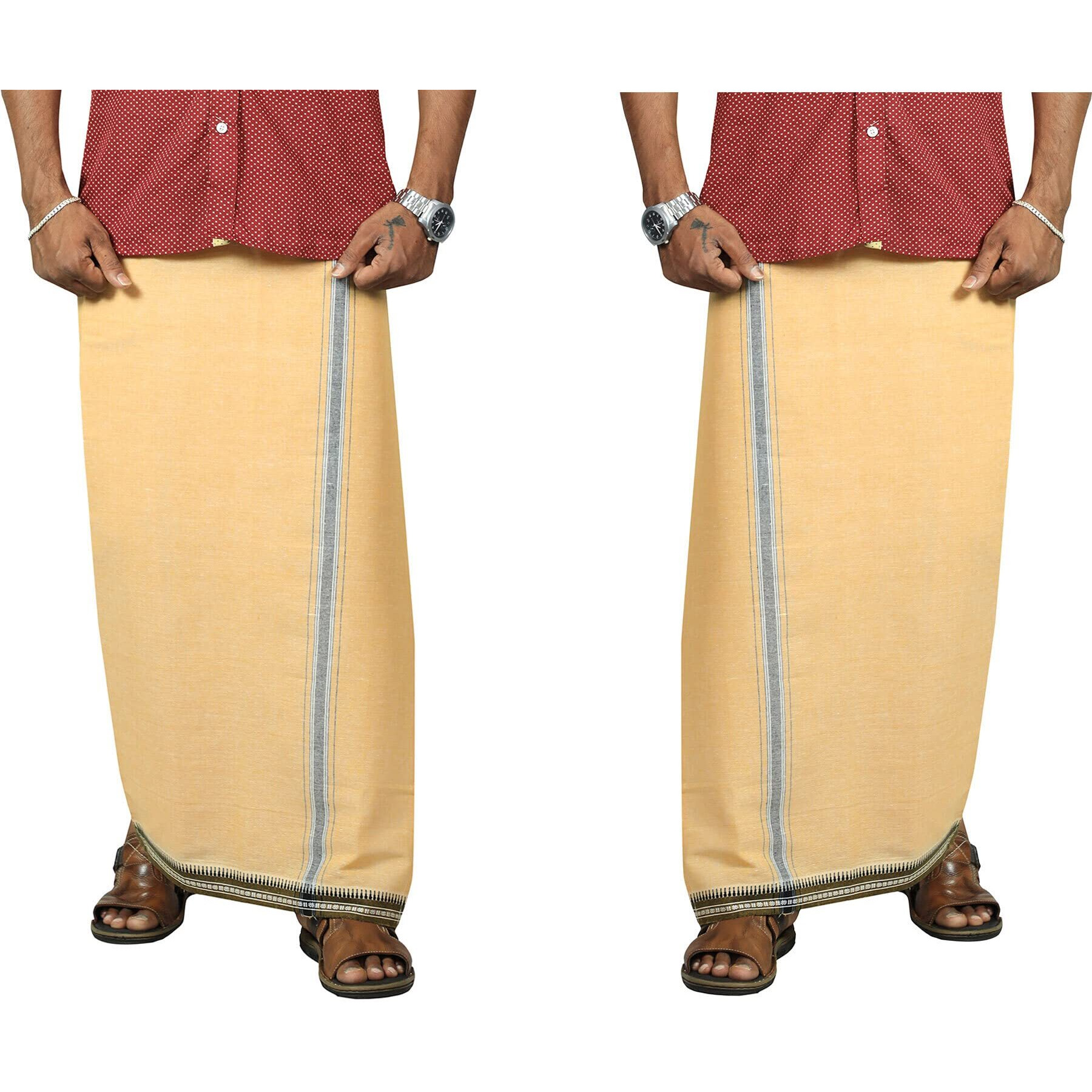 Prakasam Cotton Mens Kerala Thalapathi Border 2Way Pocket (Right &Left Side) Flexi Size (Adjustable) Colour Dhoti With 2 Side Pocket (Large, Violet)