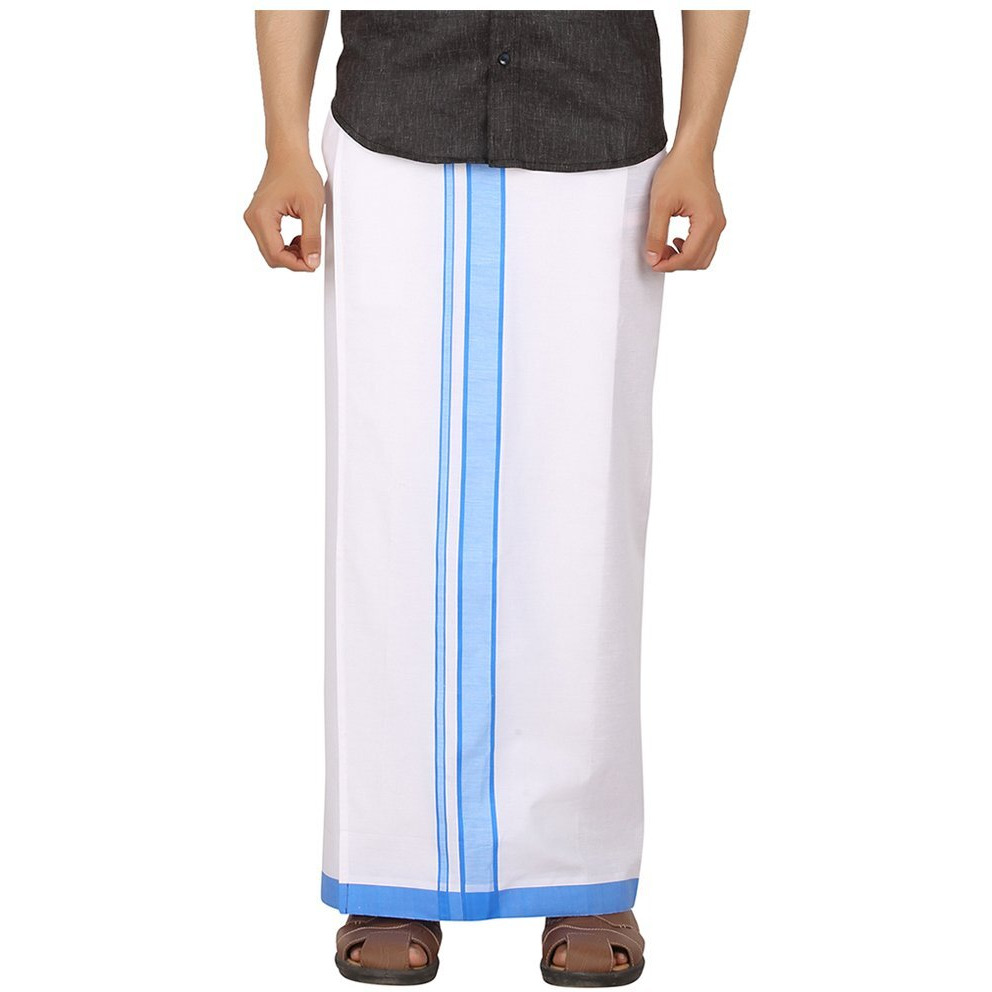 Prakasam Cotton Men's Cotton Single Dhoti (Light Blue)/ Single Dhoti (1.30X2.00 Mtrs)