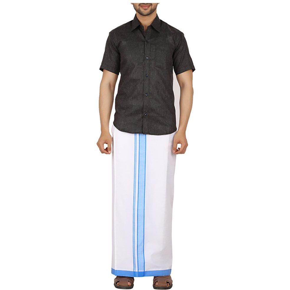 Prakasam Cotton Men's Cotton Single Dhoti (Light Blue)/ Single Dhoti (1.30X2.00 Mtrs)