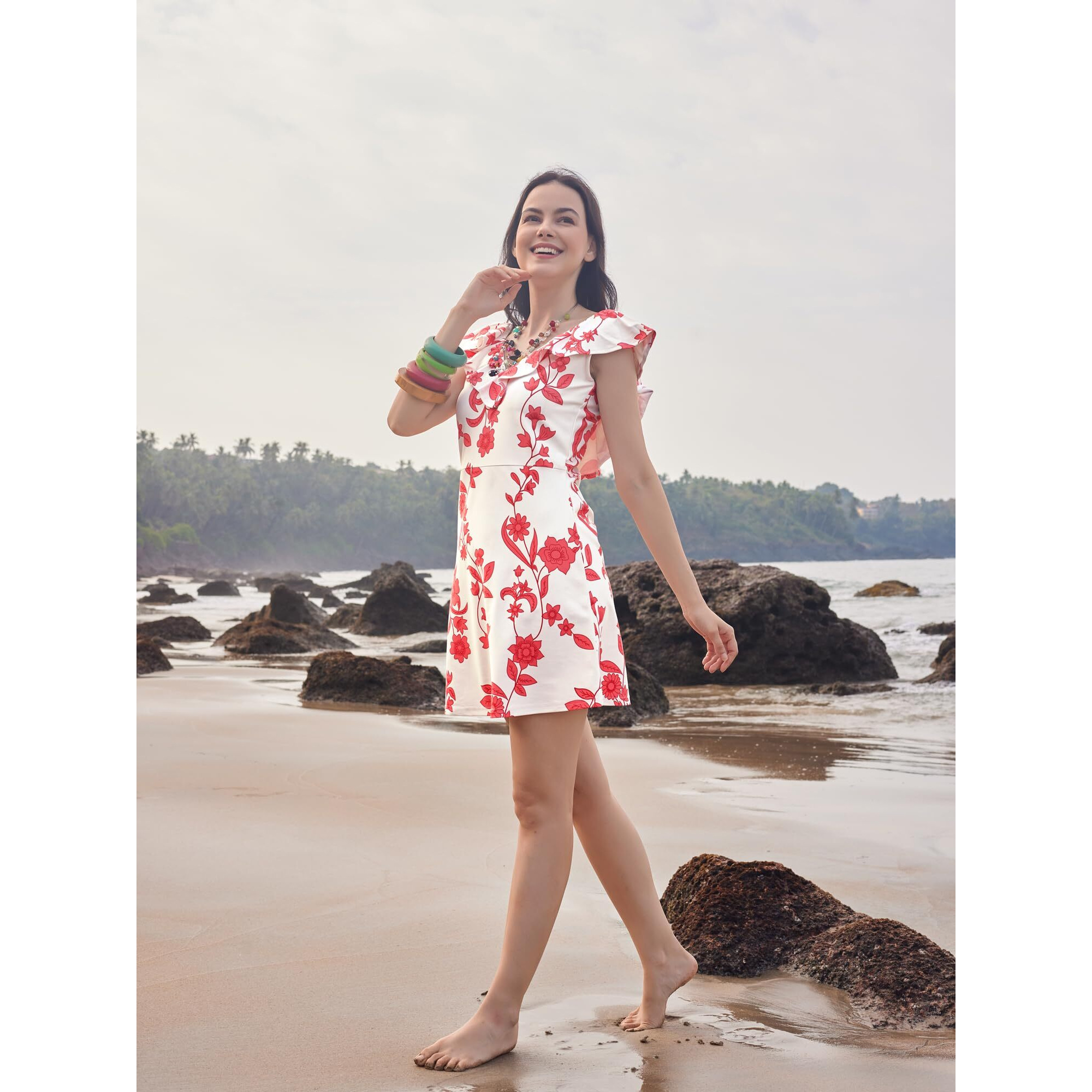 Purvaja Womens A-Line Mini Length Dress (Wini-008-Vine_Red_Small)
