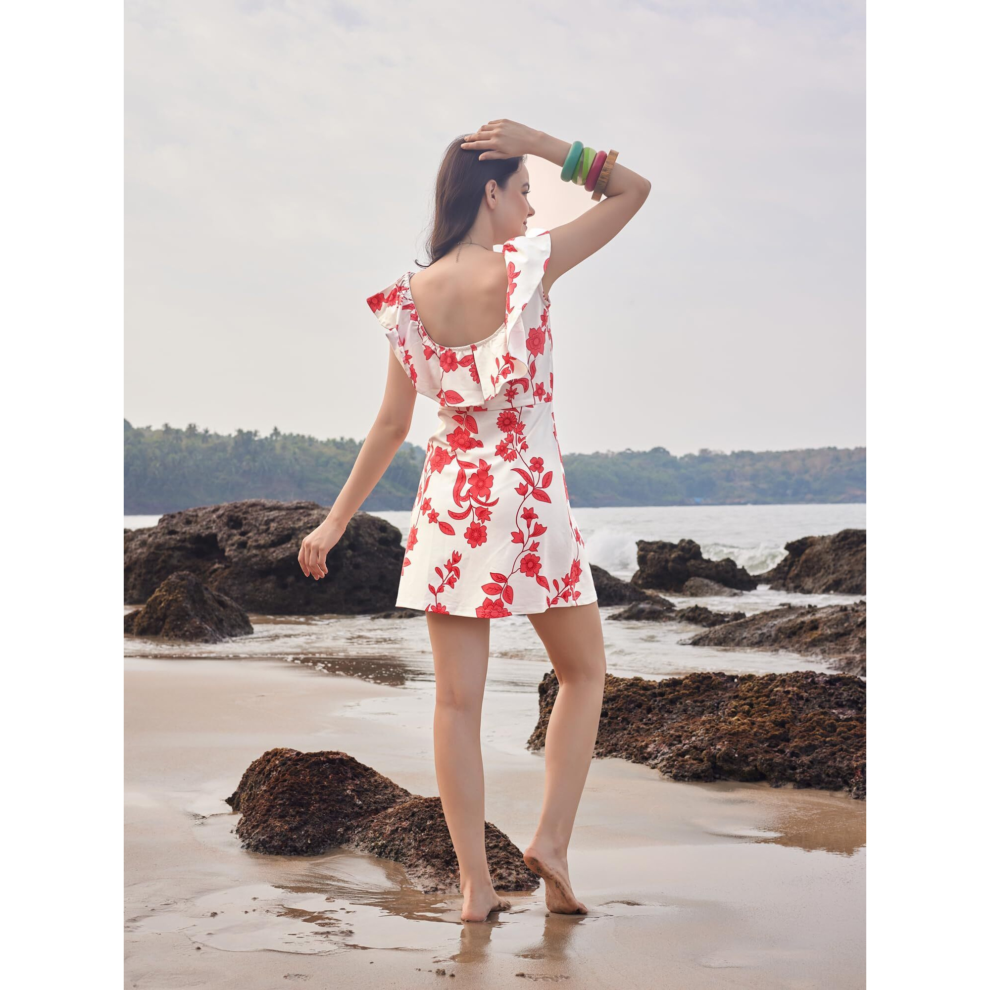 Purvaja Womens A-Line Mini Length Dress (Wini-008-Vine_Red_Small)