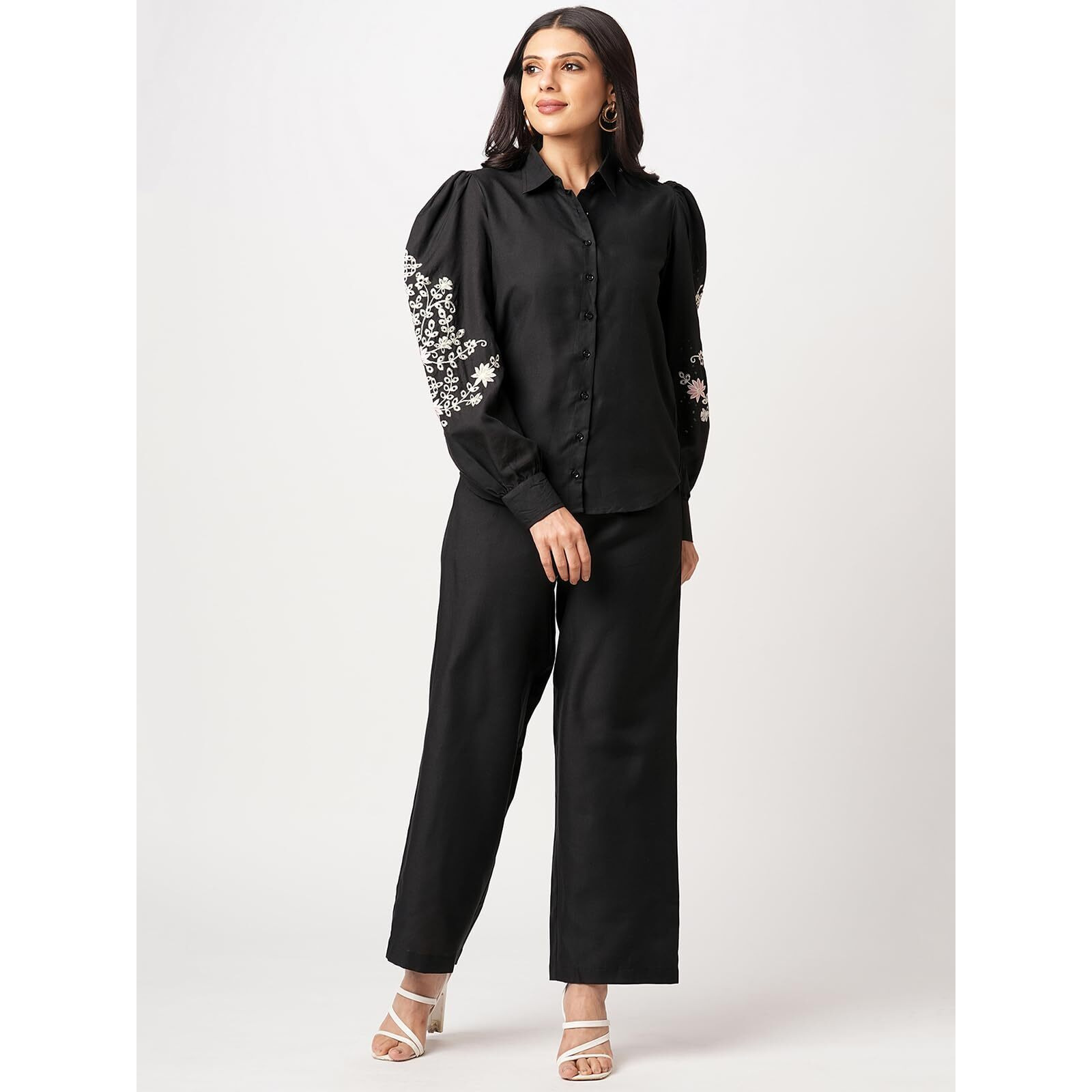 Selvia Women's Cotton Blend Co-Ords Ankle Length Dress (742Ctk8013N-M_Black