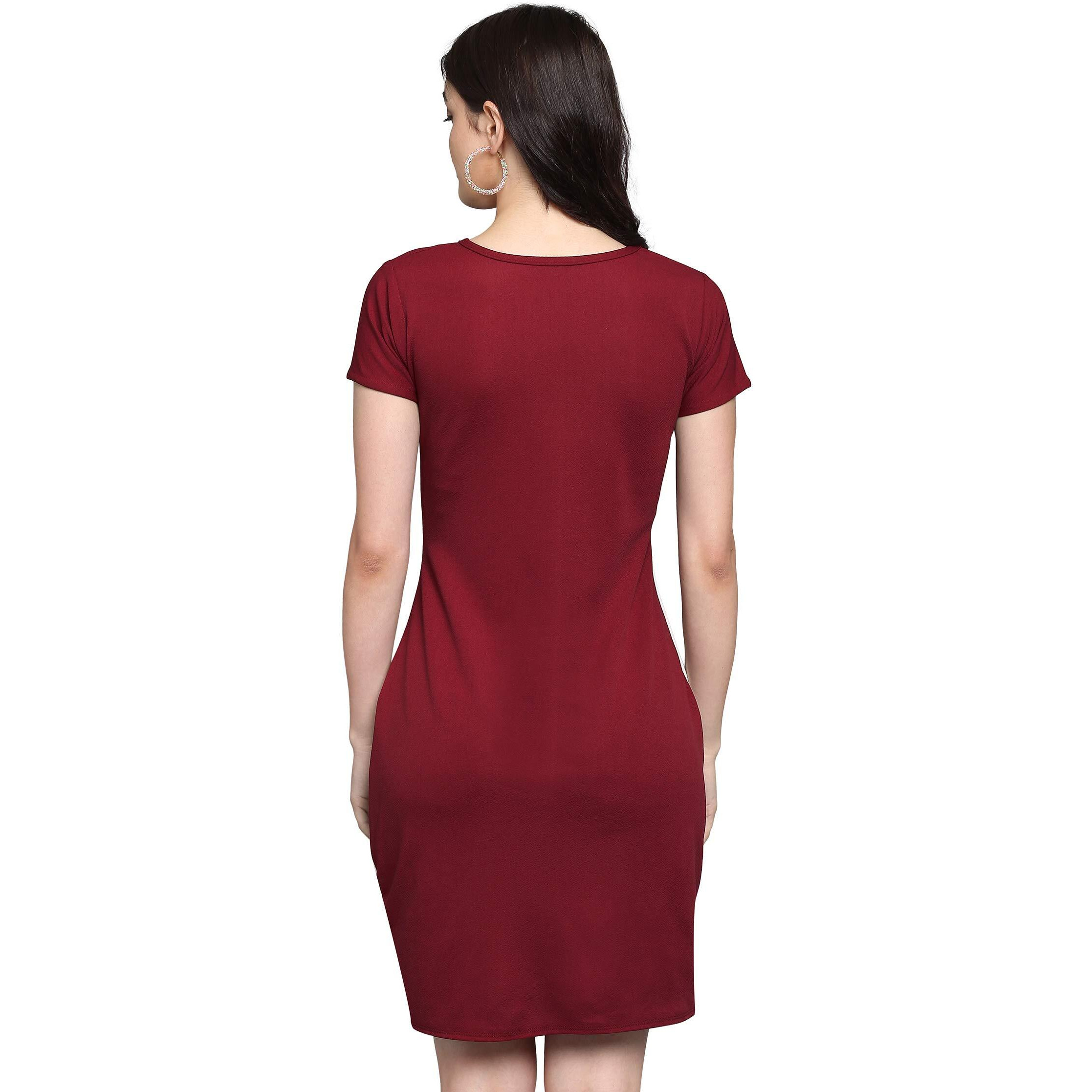 Purvaja Womens Bodycon Knee Length Dress(Lucy-114-Wh-Mr_Maroon_Medium)