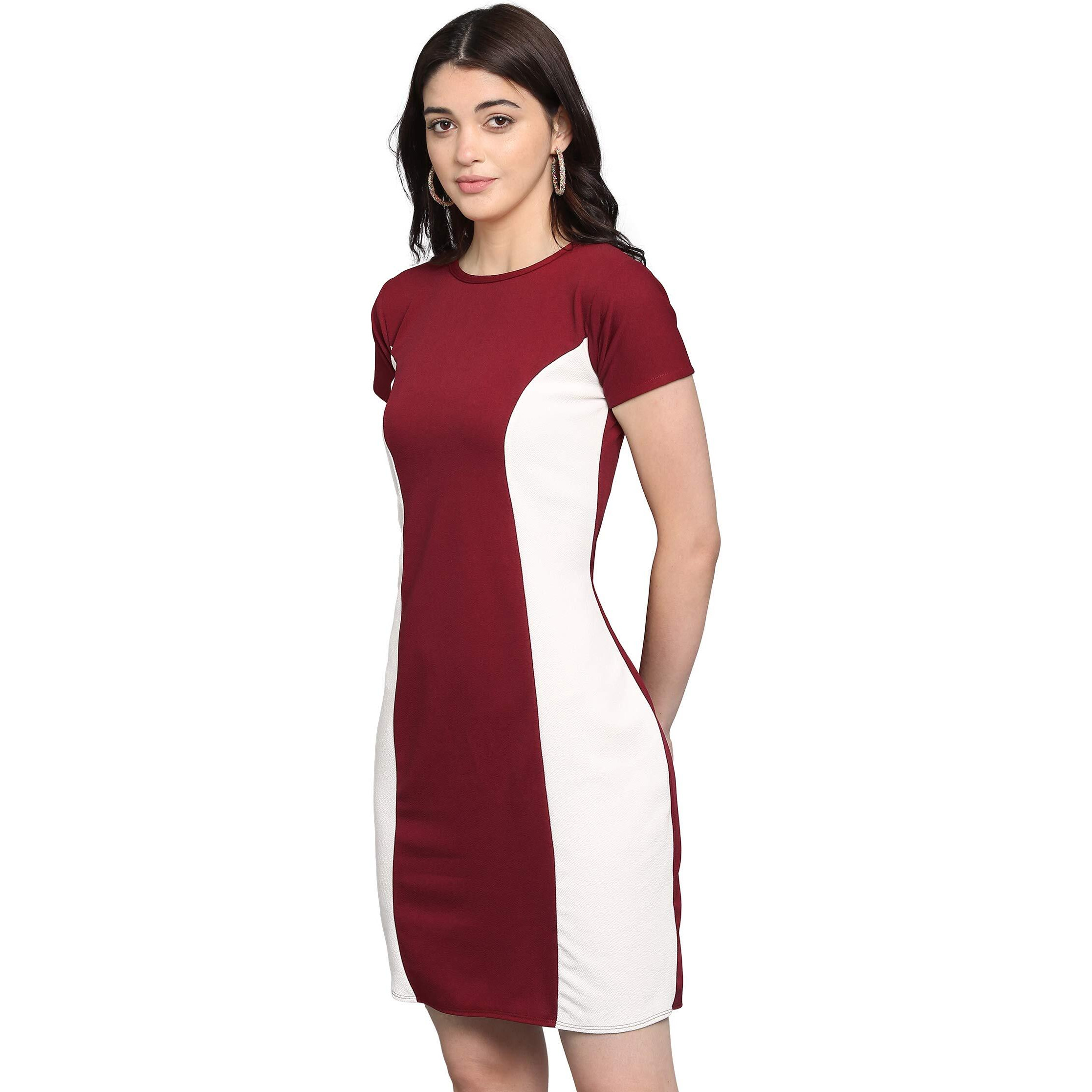 Purvaja Womens Bodycon Knee Length Dress(Lucy-114-Wh-Mr_Maroon_Medium)