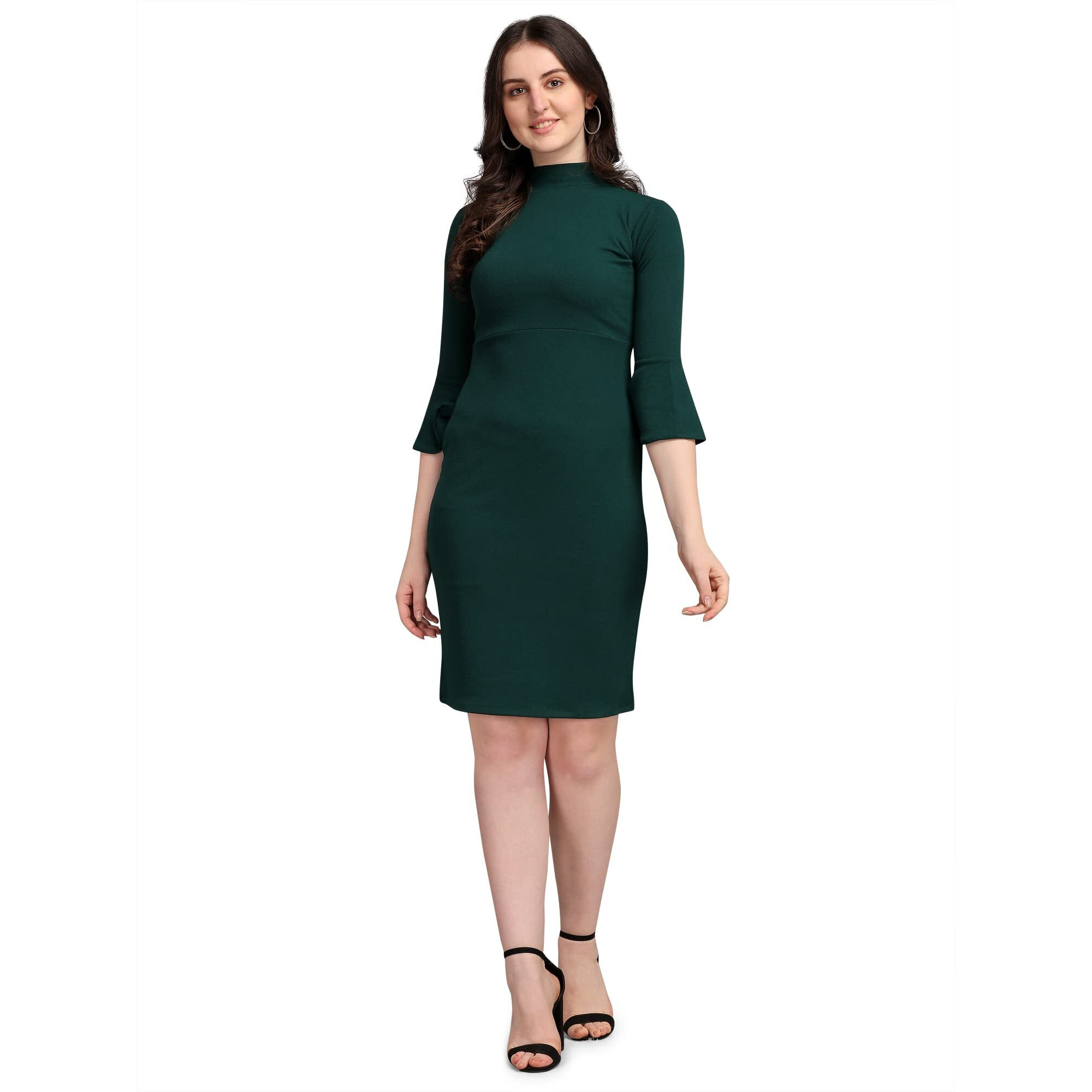 Purvaja Women's Corduroy Bodycon Knee-Length Dress Ruby-105-Gn-Medium_Green