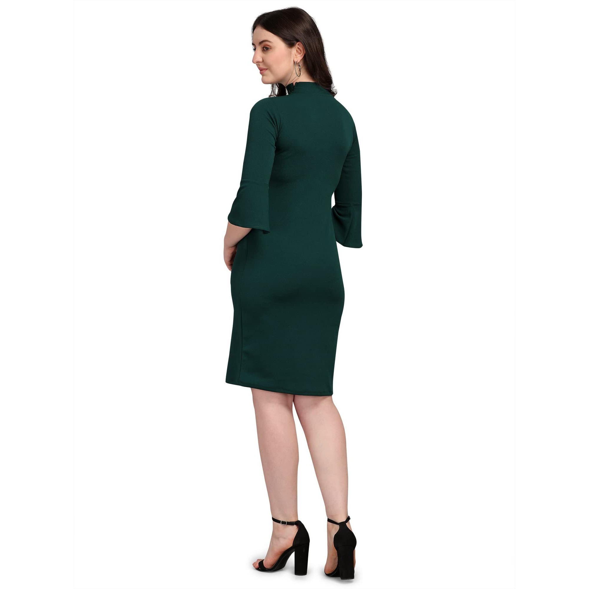 Purvaja Women's Corduroy Bodycon Knee-Length Dress Ruby-105-Gn-Medium_Green