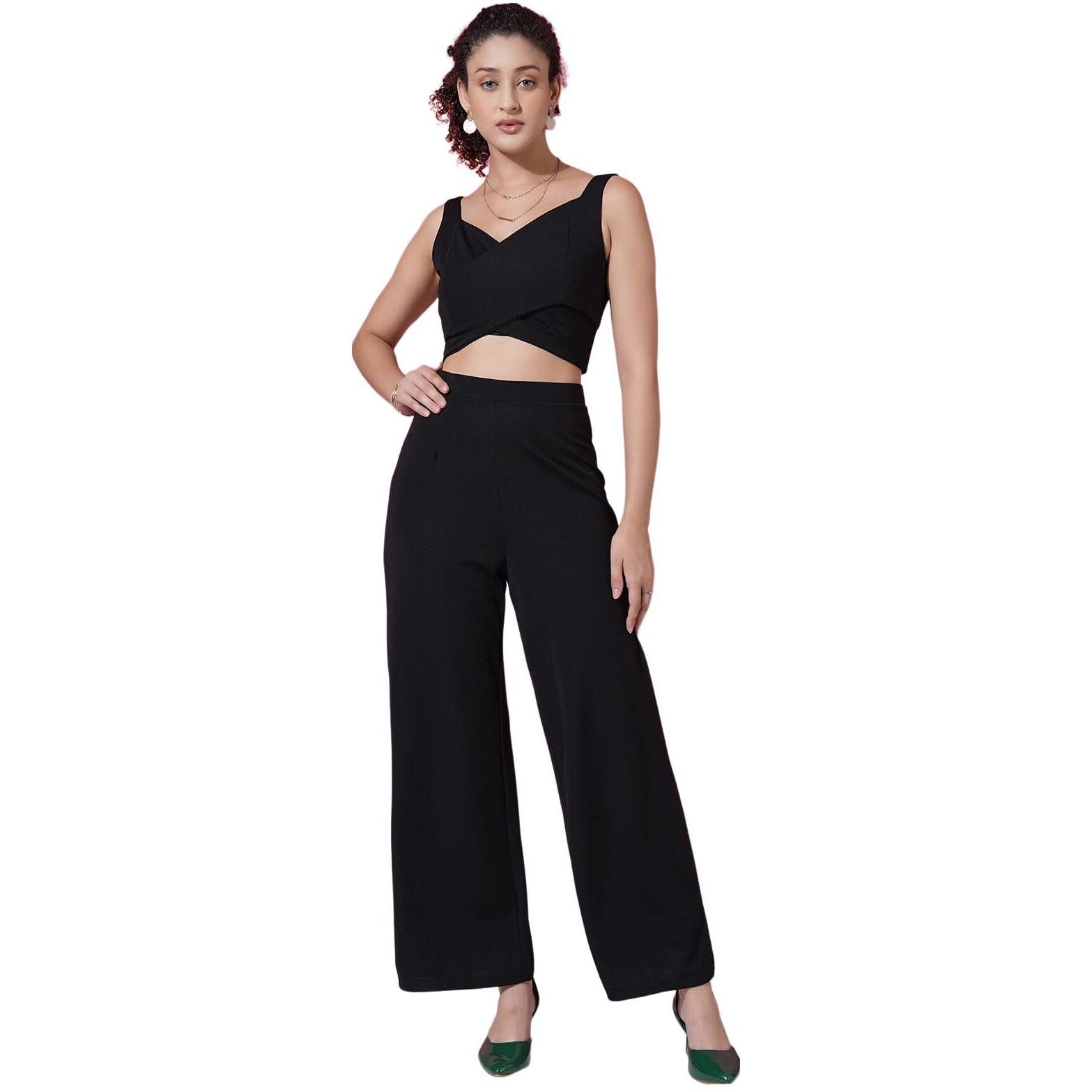 Selvia Women's Co-Ords Set|Lycra Crop Top & Trouser Set|Casual Co-Ords Set For Women|Two Piece Co-Ord Set(711Ctk11701N-L_Black)