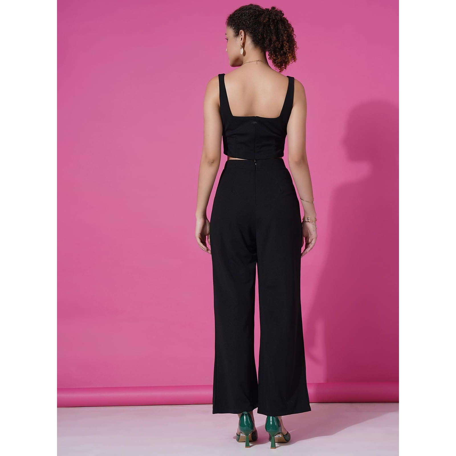 Selvia Women's Co-Ords Set|Lycra Crop Top & Trouser Set|Casual Co-Ords Set For Women|Two Piece Co-Ord Set(711Ctk11701N-L_Black)