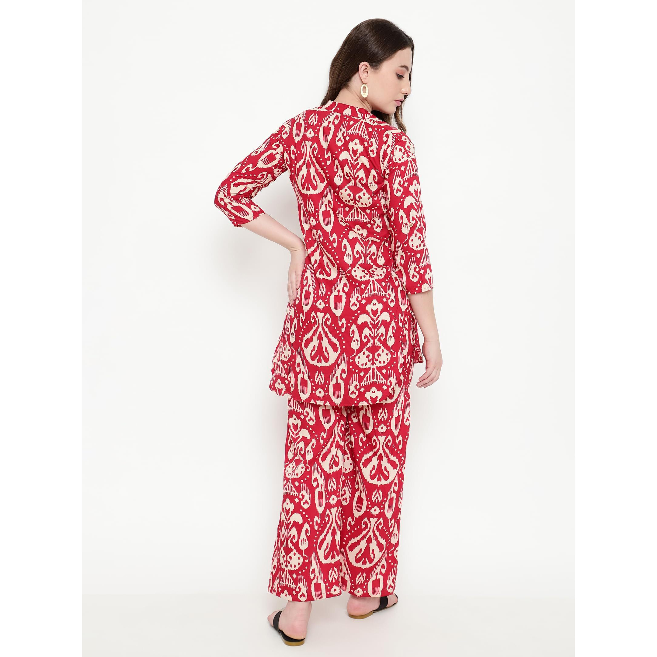 Shasmi Women's Dress Batik Maroon V-Neck Co-Ods Set For Women (Co-Ods 97 Batik Maroon M)