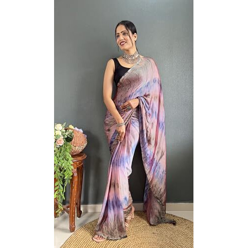 Shiv Textiles Womens Nylon Zip And Go Pre-Stitched Saree  Effortless Wear & Comfort  Ready To Wear Saree(Sb-St-R-18-Pink)