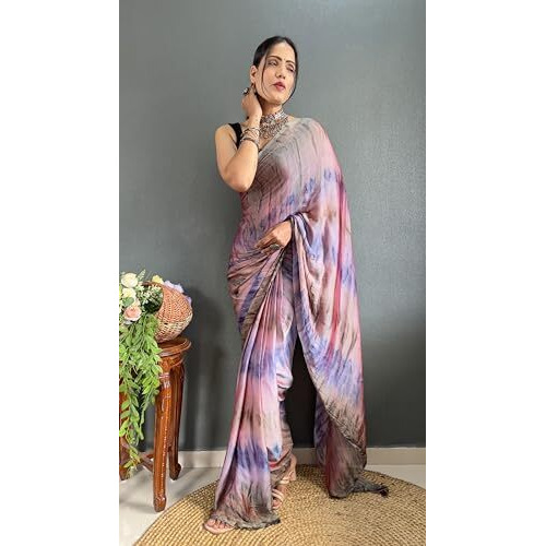 Shiv Textiles Womens Nylon Zip And Go Pre-Stitched Saree  Effortless Wear & Comfort  Ready To Wear Saree(Sb-St-R-18-Pink)