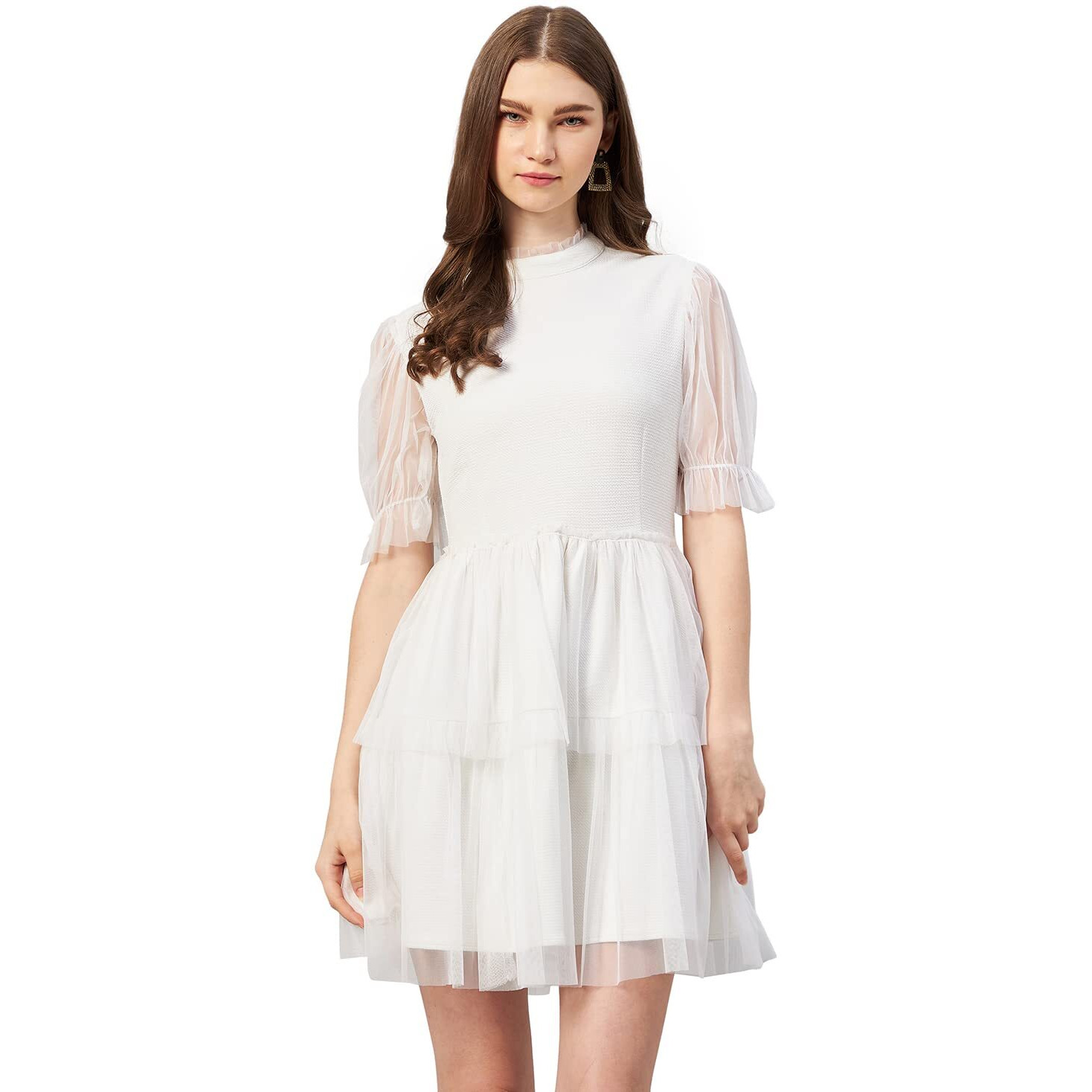 Rare Women's Polyester Fit And Flare Above The Knee Casual Dress (Ep6232_White_S)
