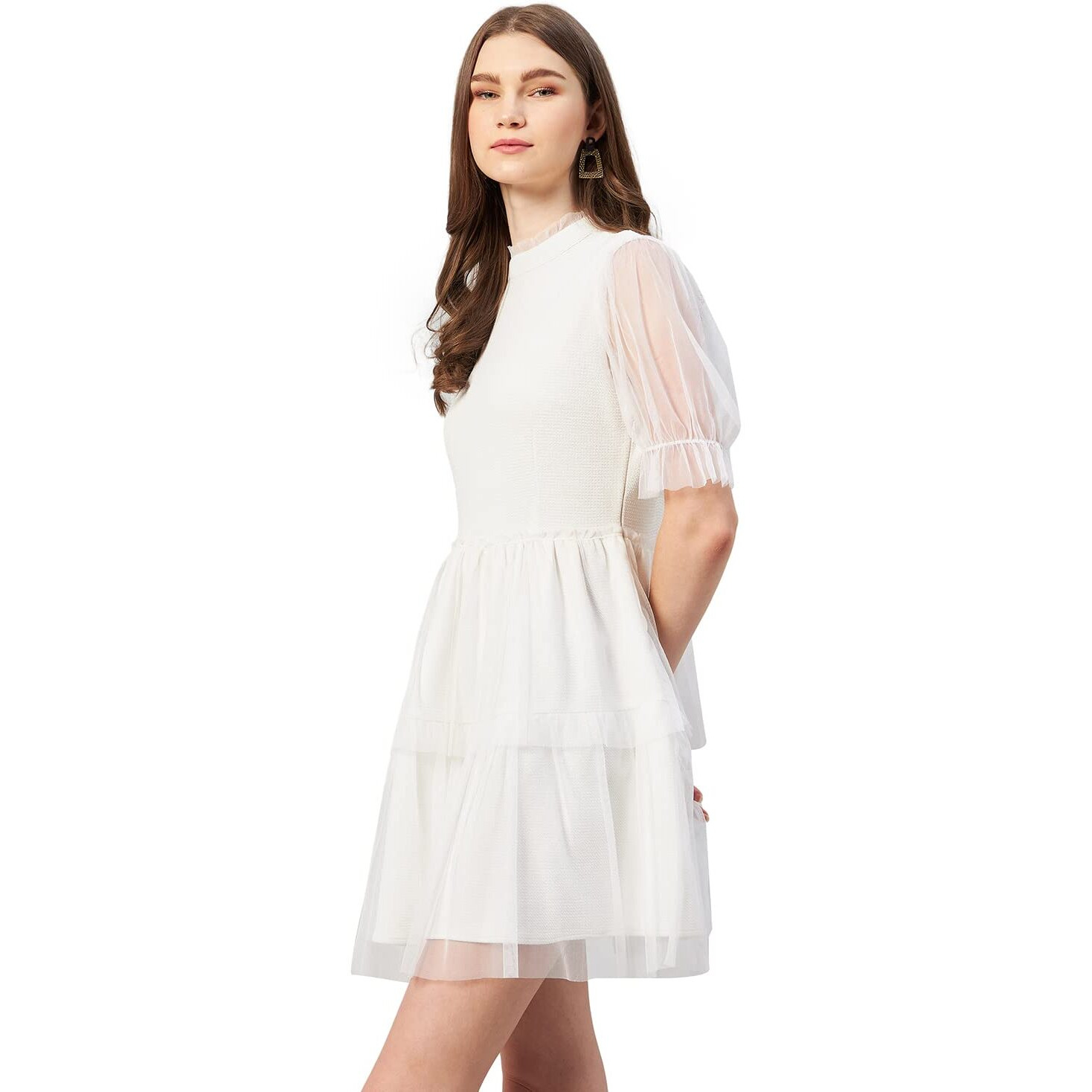 Rare Women's Polyester Fit And Flare Above The Knee Casual Dress (Ep6232_White_S)