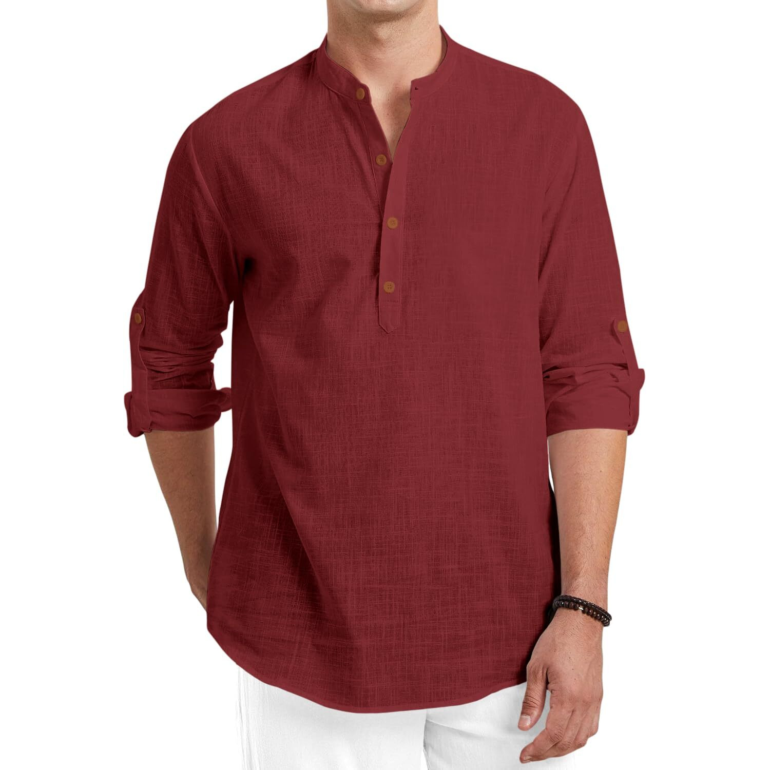 Royalscout Men Cotton Blend Full Sleeve Short Kurta Maroon