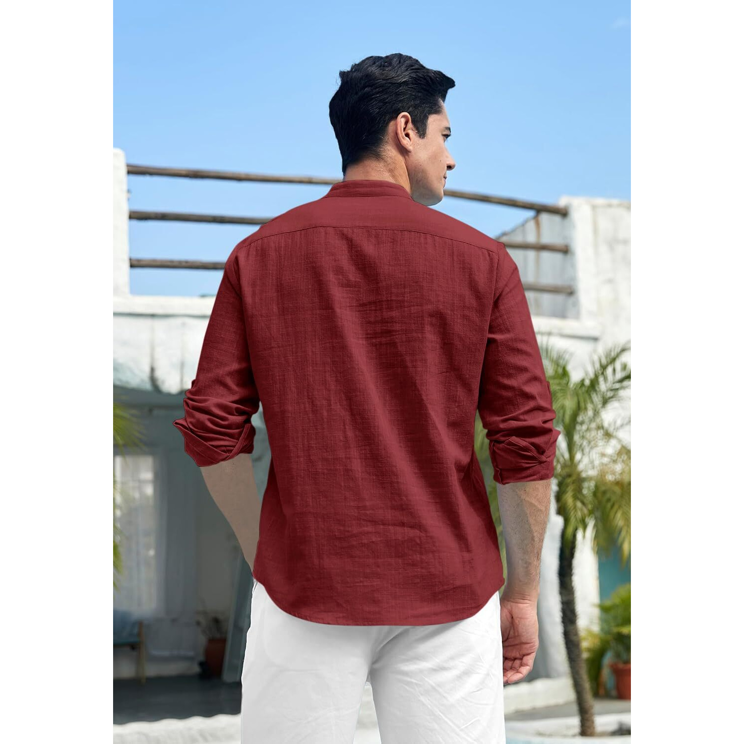 Royalscout Men Cotton Blend Full Sleeve Short Kurta Maroon