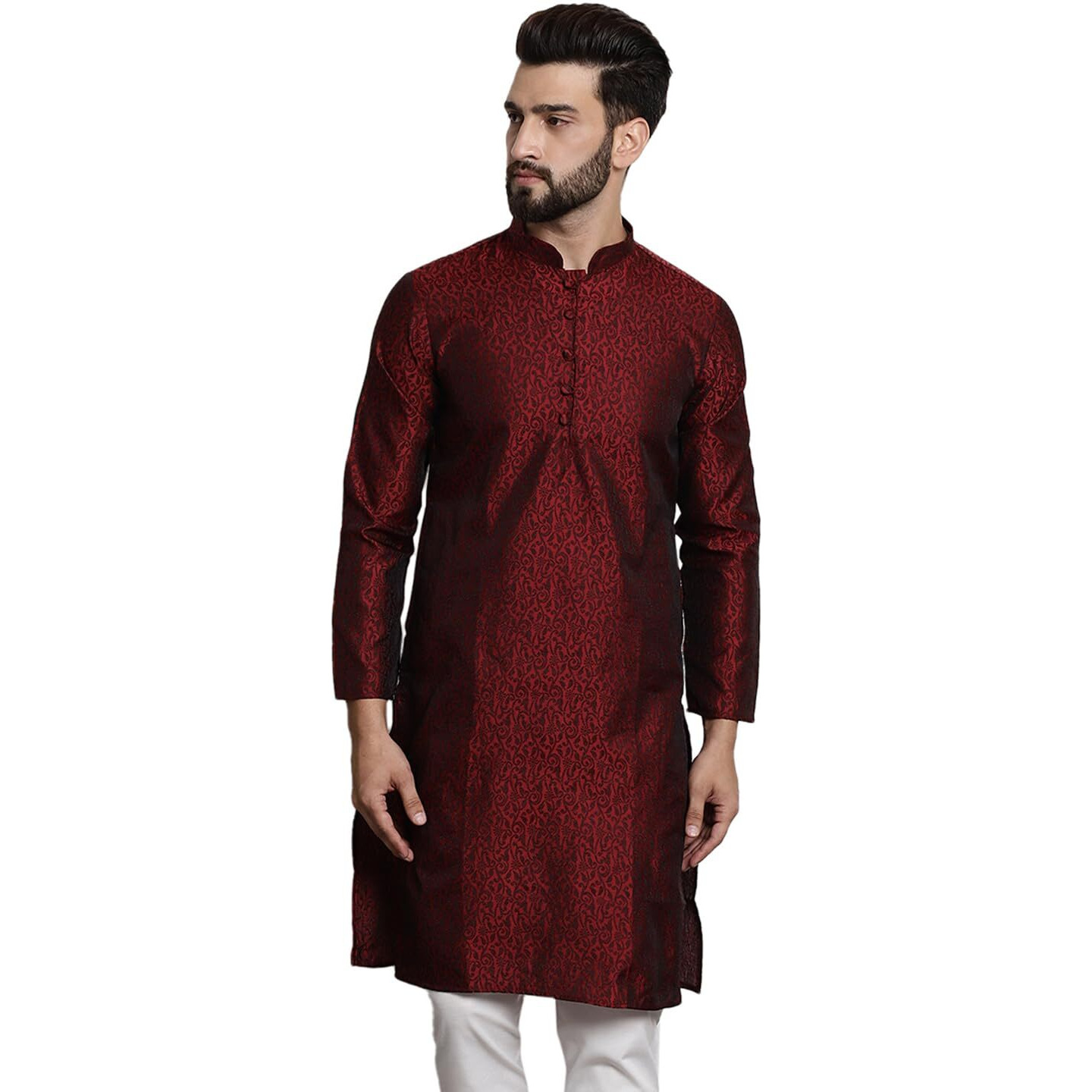 Sojanya (Since 1958 Men's Silk Blend Maroon Color Paisley Design Only Long Kurta