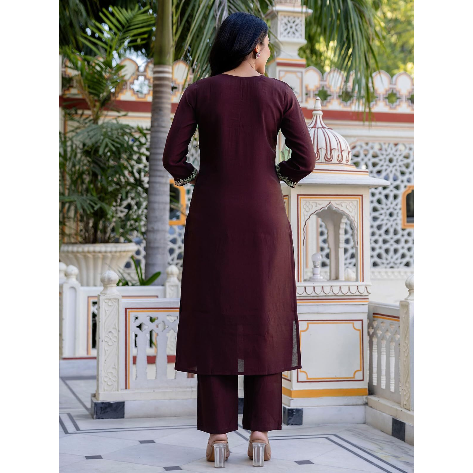 Sanisa Women's Silk Embroidery And Sequins Work Straight Kurta With Pant And Dupatta Set (240Kbd2534N-S_Brown)