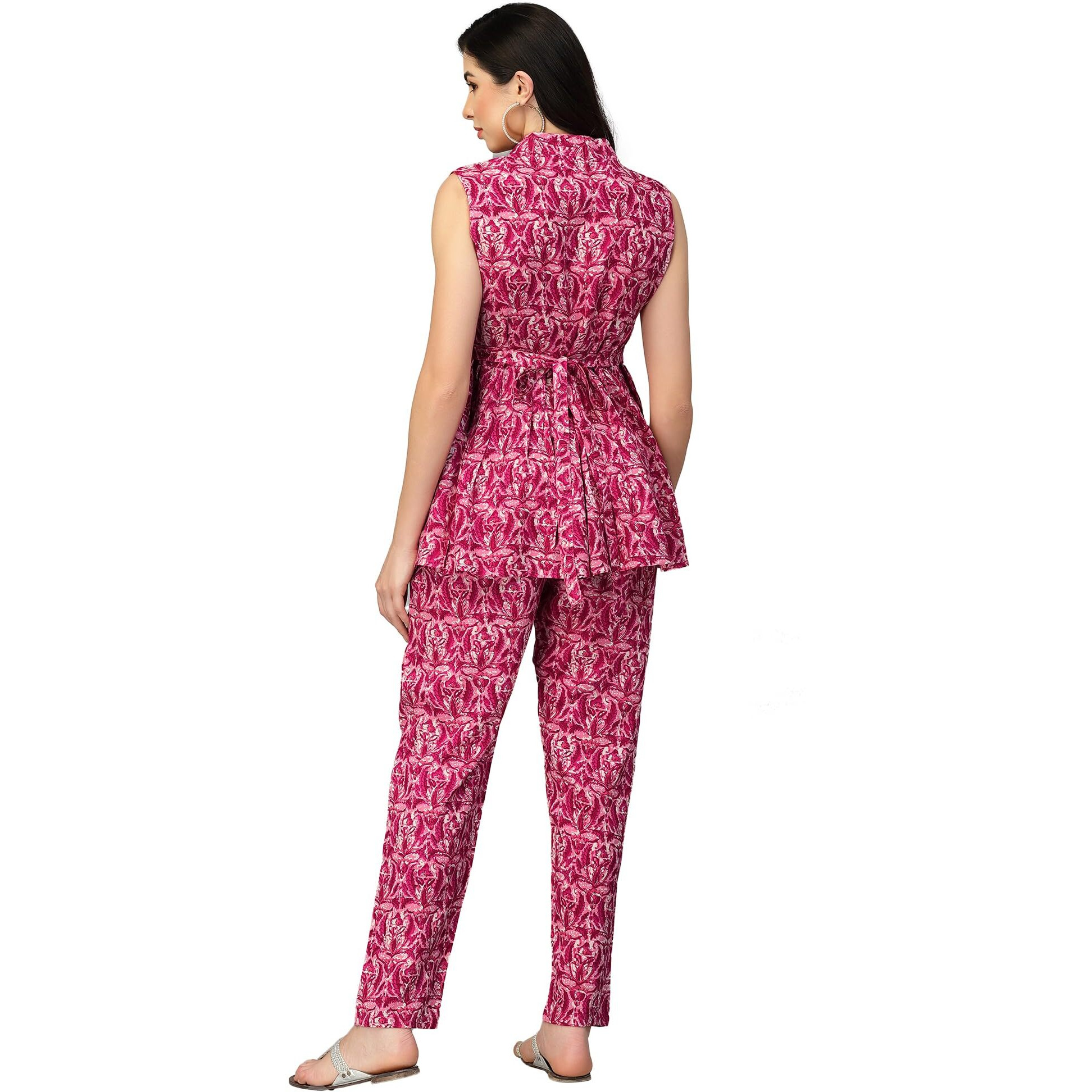 Stylum Women's Printed Rayon Co-Ord Set (Pinkcherry34_Pink, Xs)