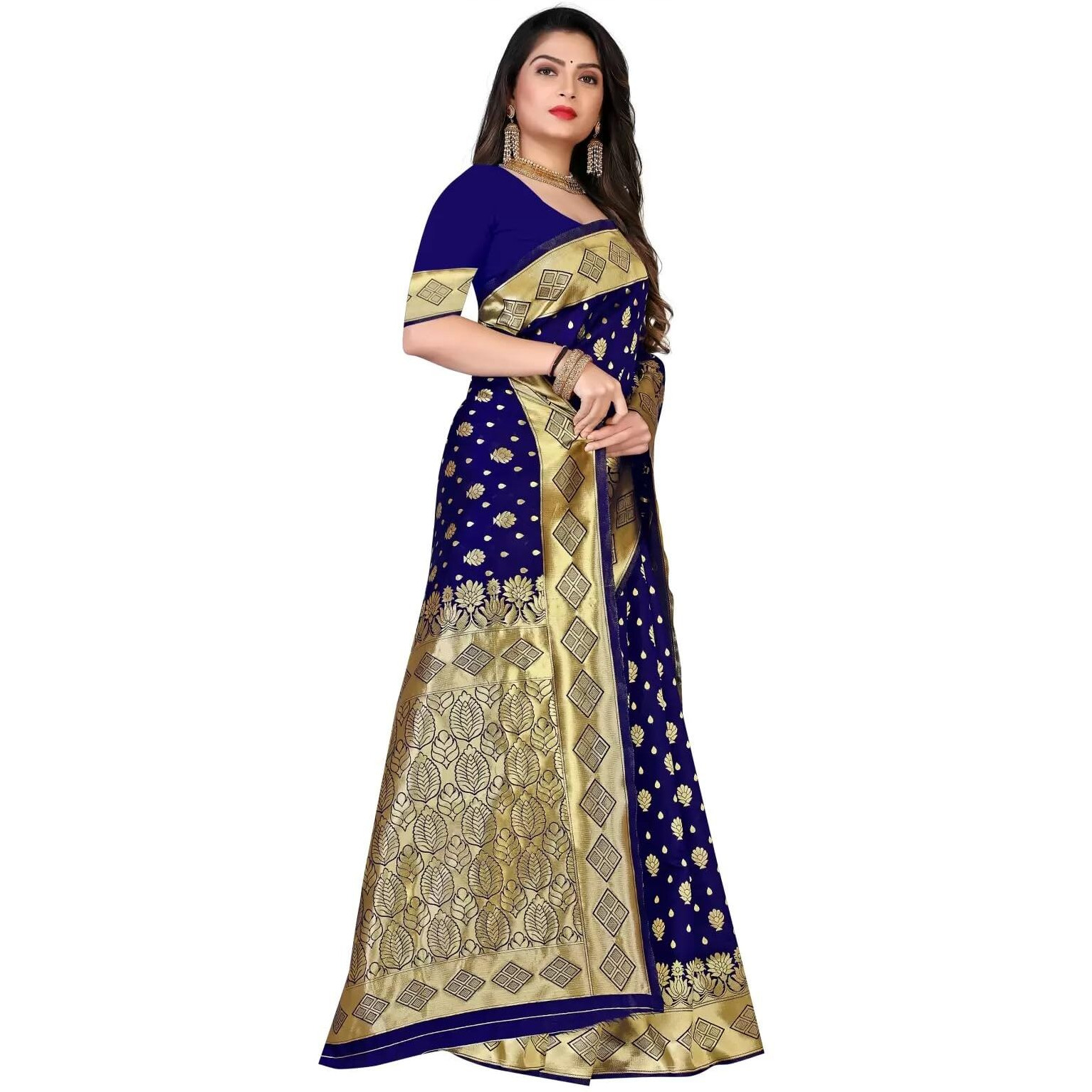 Sugathari Women's Banarasi Saree Pure Kanjivaram Silk Saree Soft New Ladies 2023 Design Wear Pattu Sarees Latest Cotton Party Sari Collections With Blouse Piece For Wedding Sadi (Pari 181 N Blue)