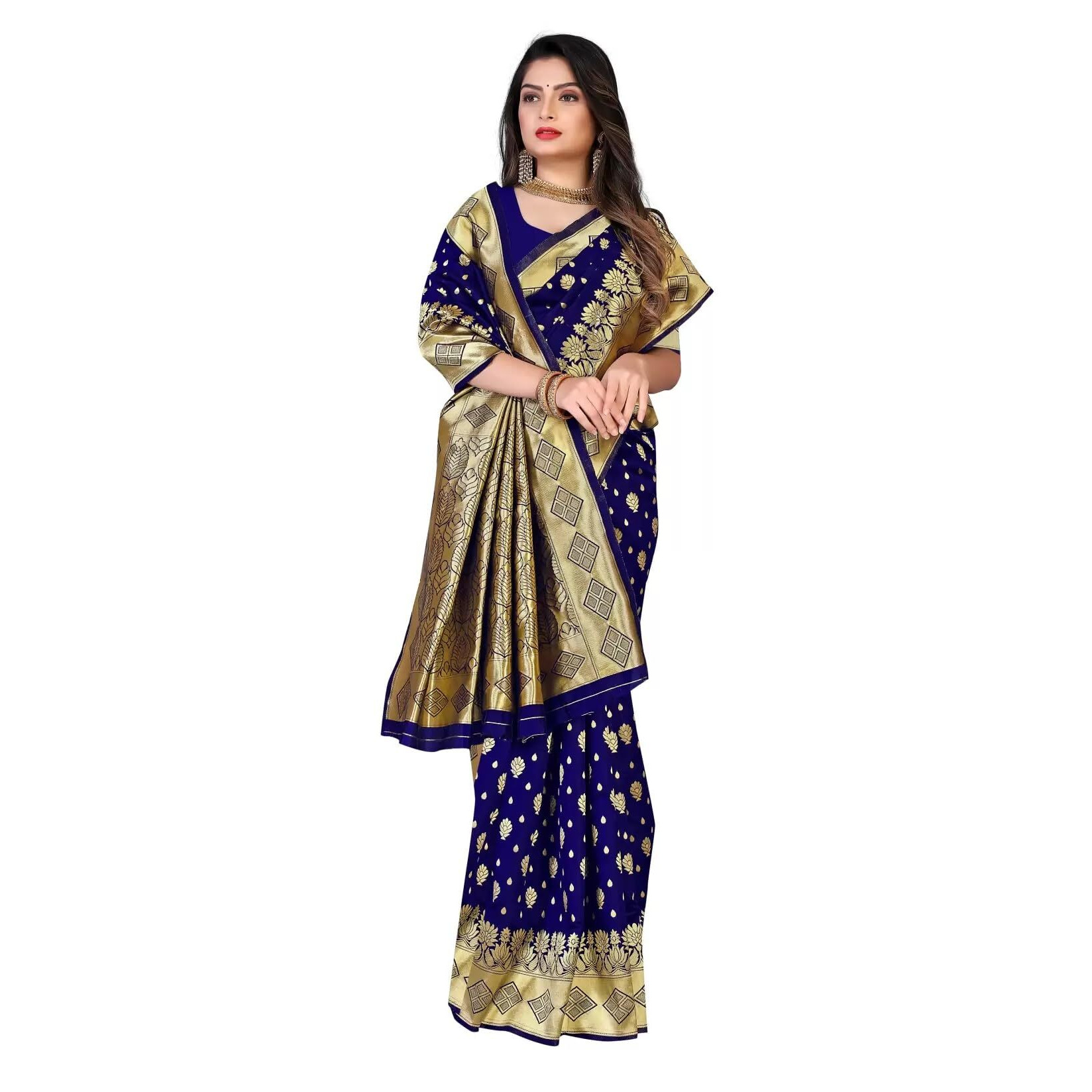 Sugathari Women's Banarasi Saree Pure Kanjivaram Silk Saree Soft New Ladies 2023 Design Wear Pattu Sarees Latest Cotton Party Sari Collections With Blouse Piece For Wedding Sadi (Pari 181 N Blue)
