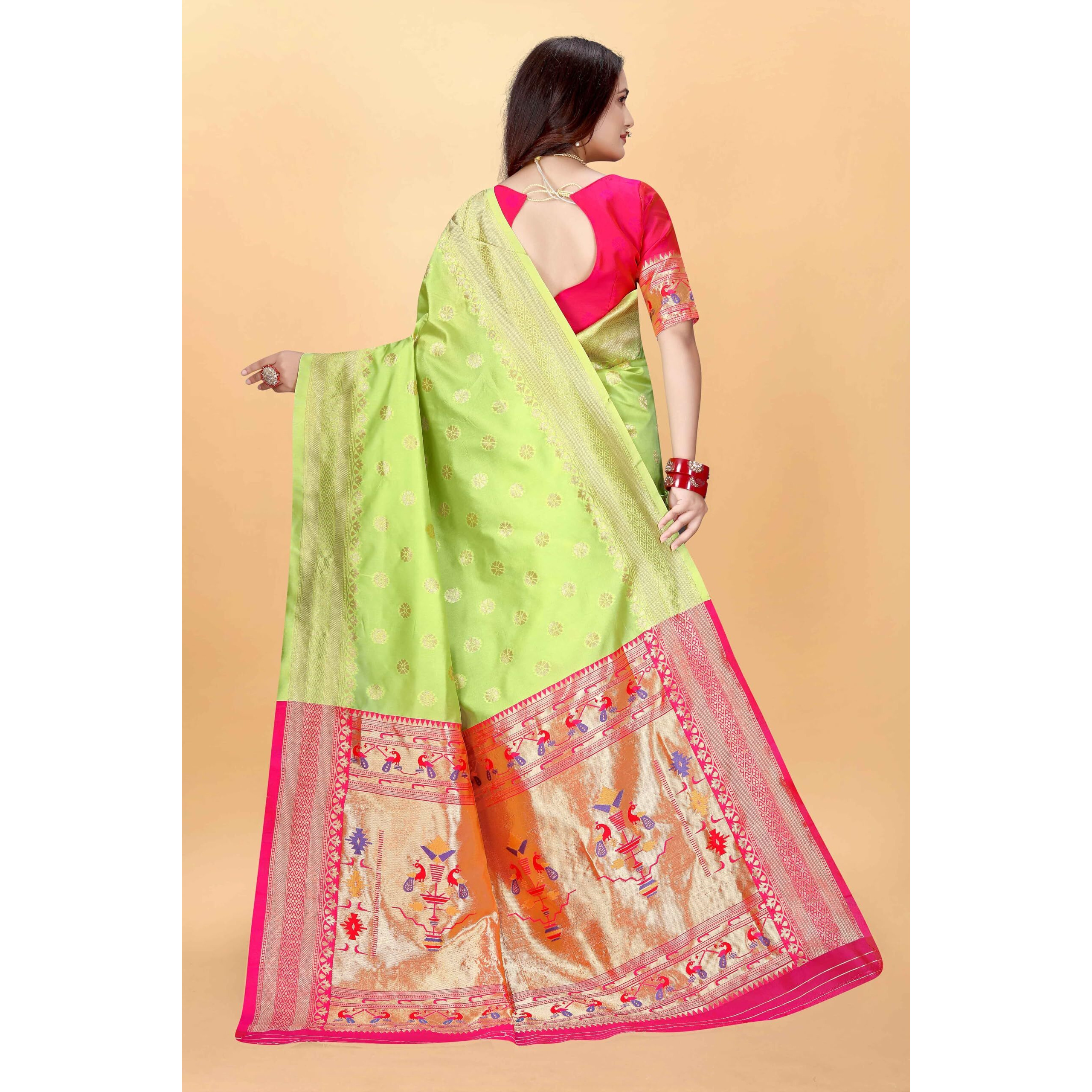 Sugathari Women's Banarasi Saree Pure Paithani Kanjivaram Silk Soft New Ladies 2024 Design Wear Sarees Latest Cotton Party Sari Collections With Blouse Piece For Wedding Sadi (Pari-202 Light Green)