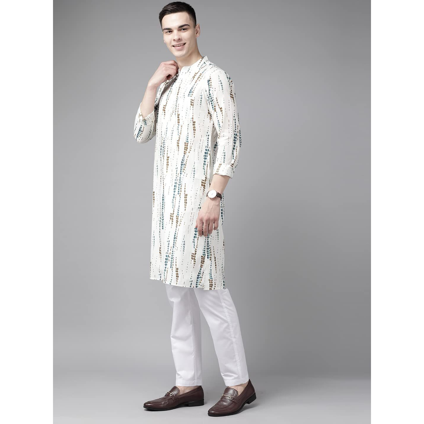 See Designs Men White Multi Tie And Dye Print Design Straight Kurta_Sdkt1116Xs