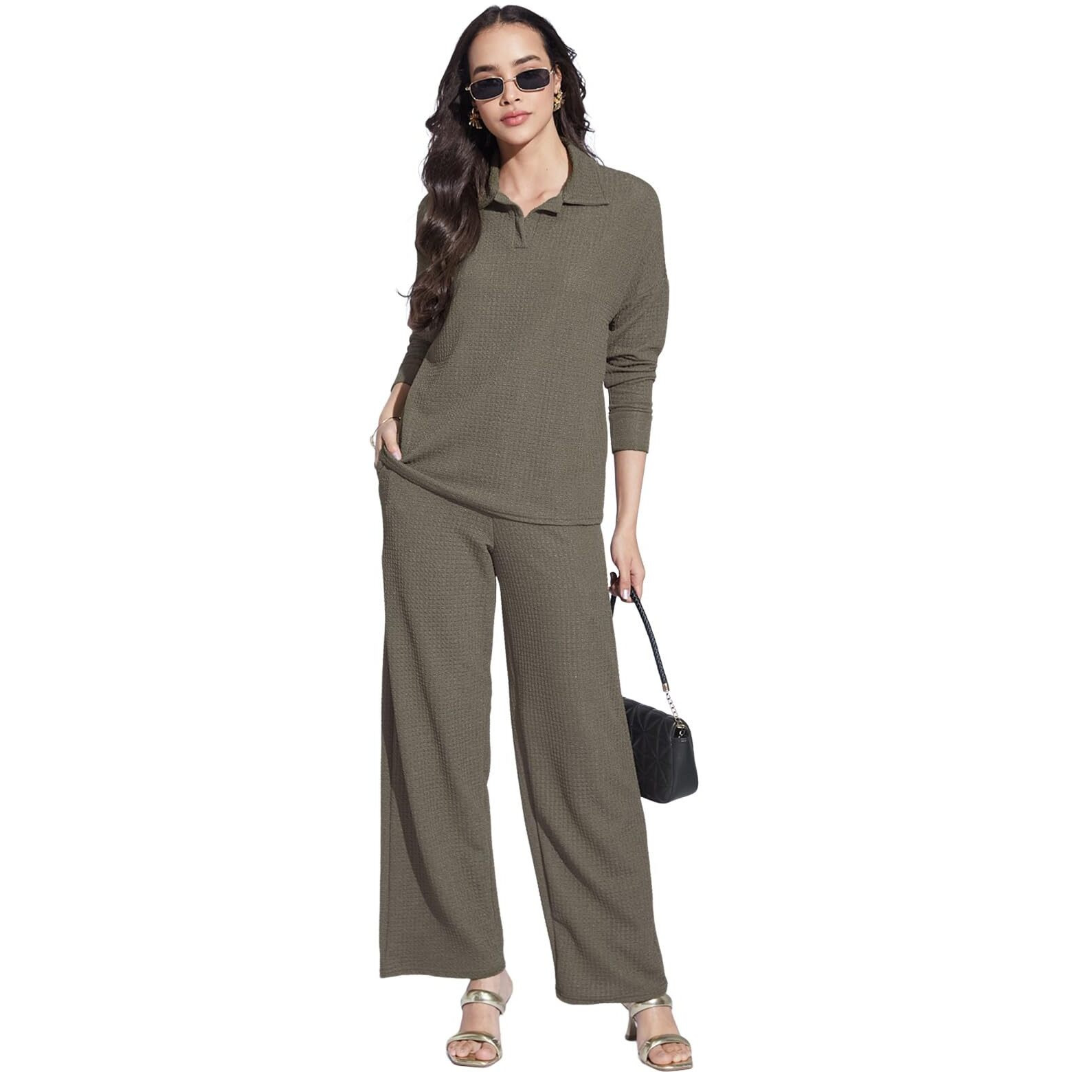 Selvia Women's Lycra Co-Ords Ankle Length Dress (758Ctk11872N-L_Army Brown