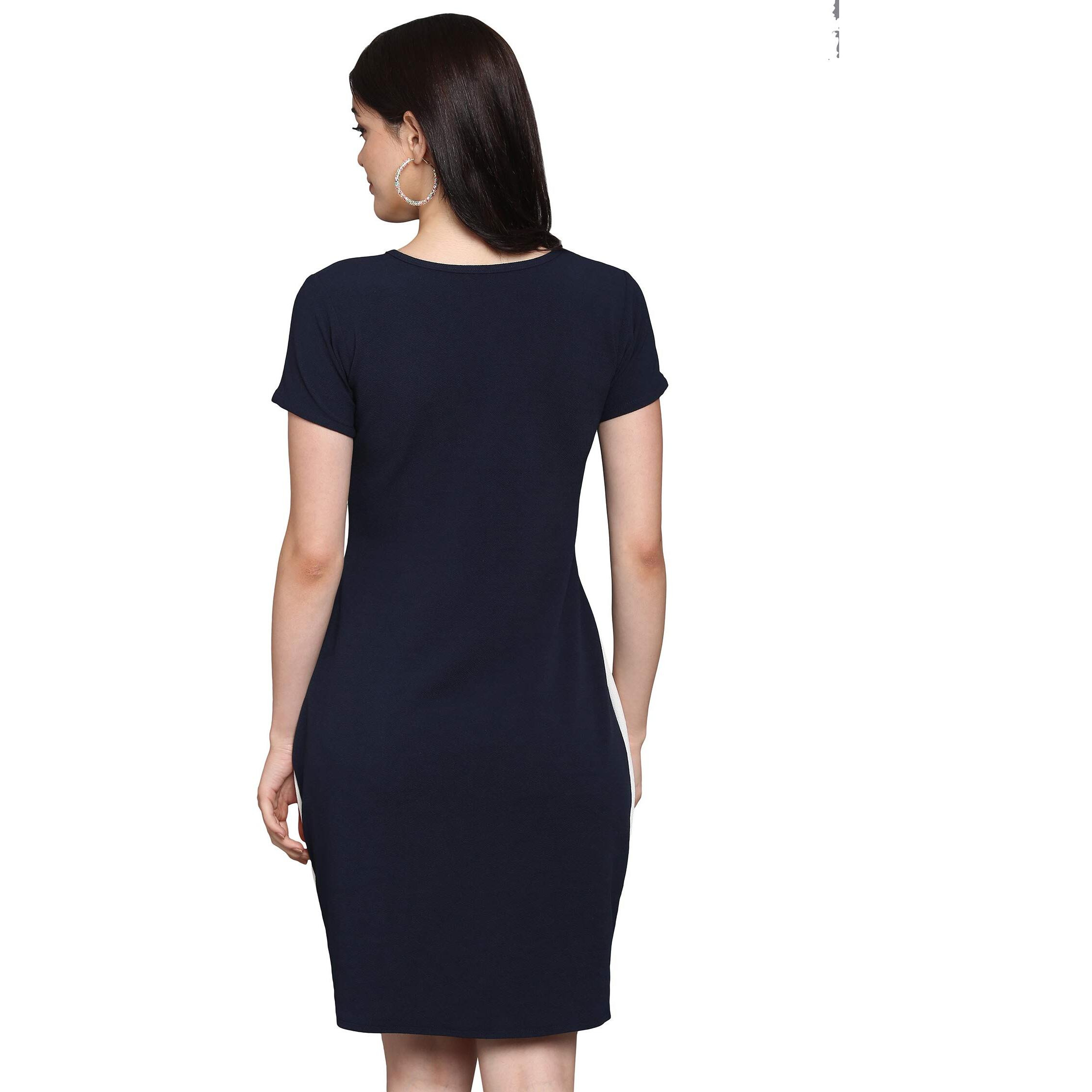 Purvaja Womens Bodycon Knee Length Dress(Lucy-111-Wh-Bu_Blue_Large)