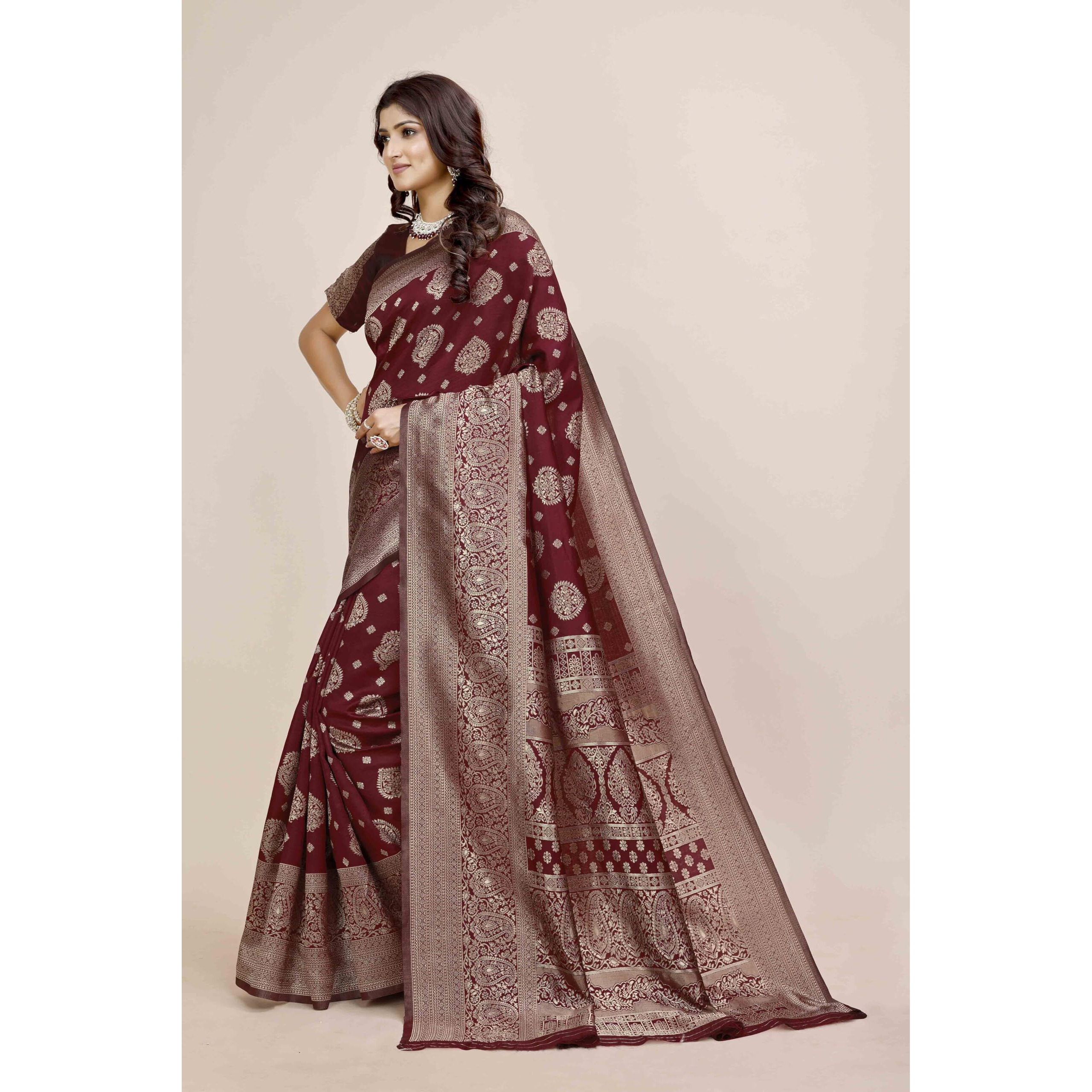 Shasmi Women's Banarasi Saree Pure Kanjivaram Silk Saree Soft New Ladies 2025 Design Wear Pattu Sarees Latest Party Sari Collections With Blouse Piece For Wedding Sadi (Pari-218 Maroon)