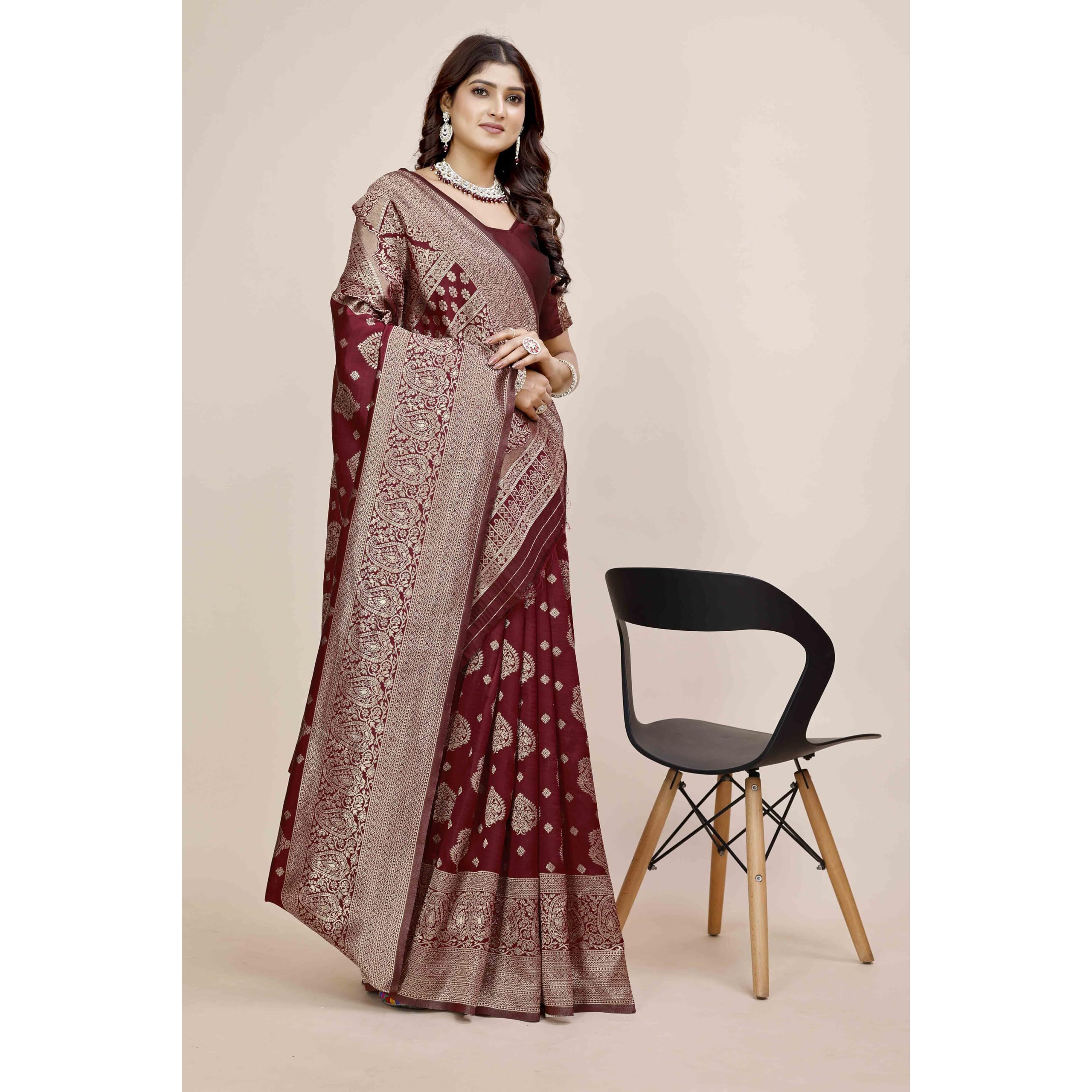 Shasmi Women's Banarasi Saree Pure Kanjivaram Silk Saree Soft New Ladies 2025 Design Wear Pattu Sarees Latest Party Sari Collections With Blouse Piece For Wedding Sadi (Pari-218 Maroon)