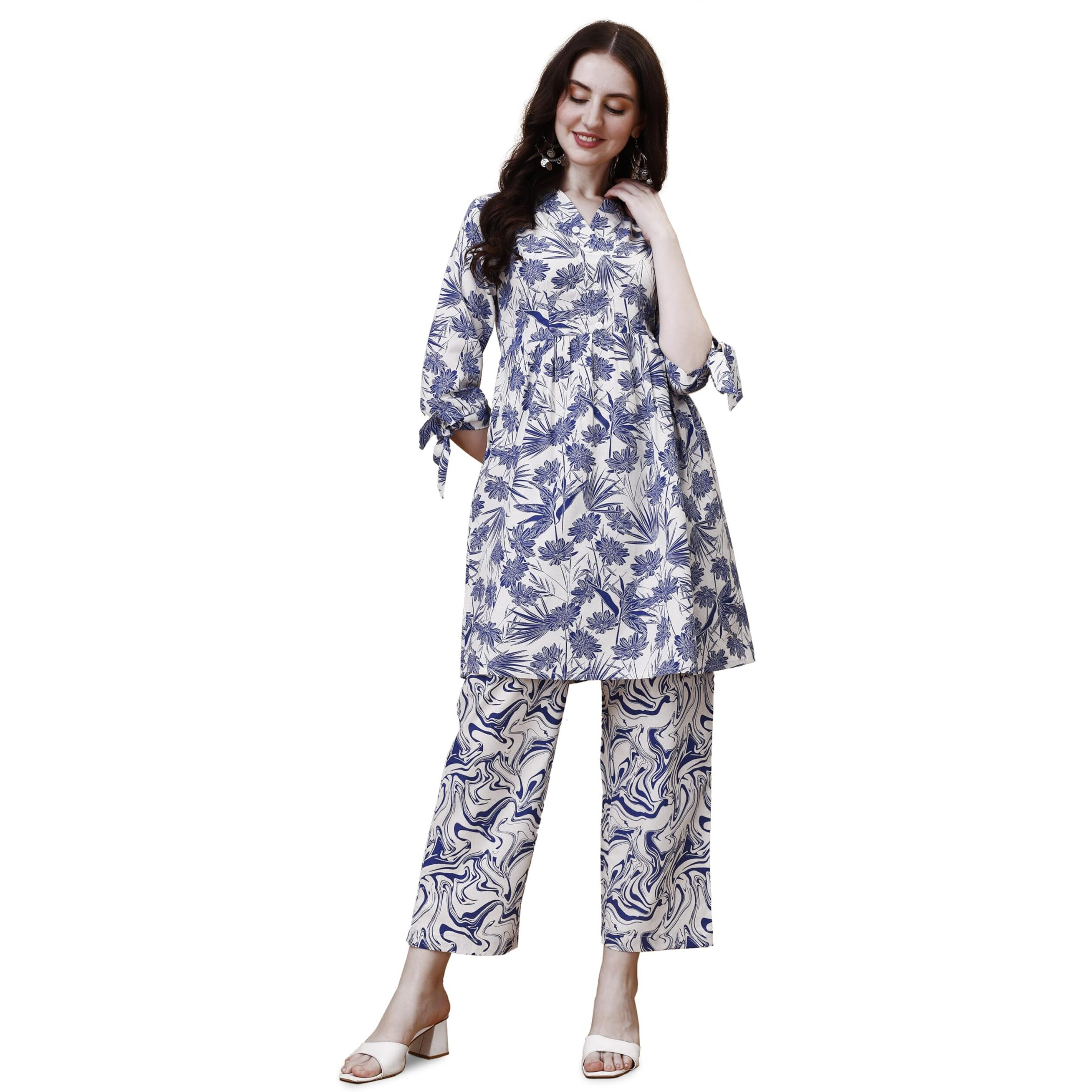 Shiv Textiles Cotton Printed Co Ord Set For Women.(08_Blue_L)