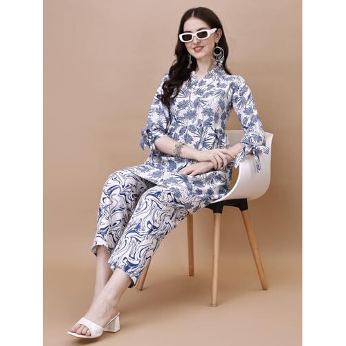 Shiv Textiles Cotton Printed Co Ord Set For Women.(08_Blue_L)