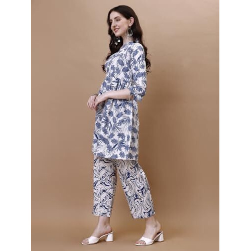 Shiv Textiles Cotton Printed Co Ord Set For Women.(08_Blue_L)
