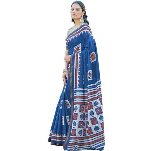 Shiv Textiles Cotton Printed Saree For Women.(Smc-409-Blue)
