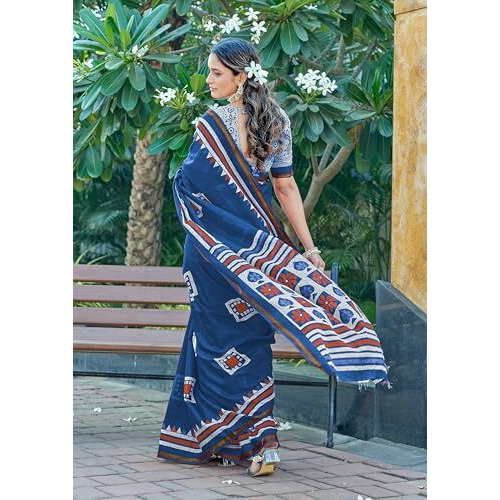Shiv Textiles Cotton Printed Saree For Women.(Smc-409-Blue)