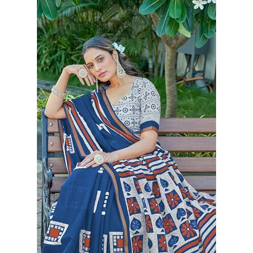 Shiv Textiles Cotton Printed Saree For Women.(Smc-409-Blue)