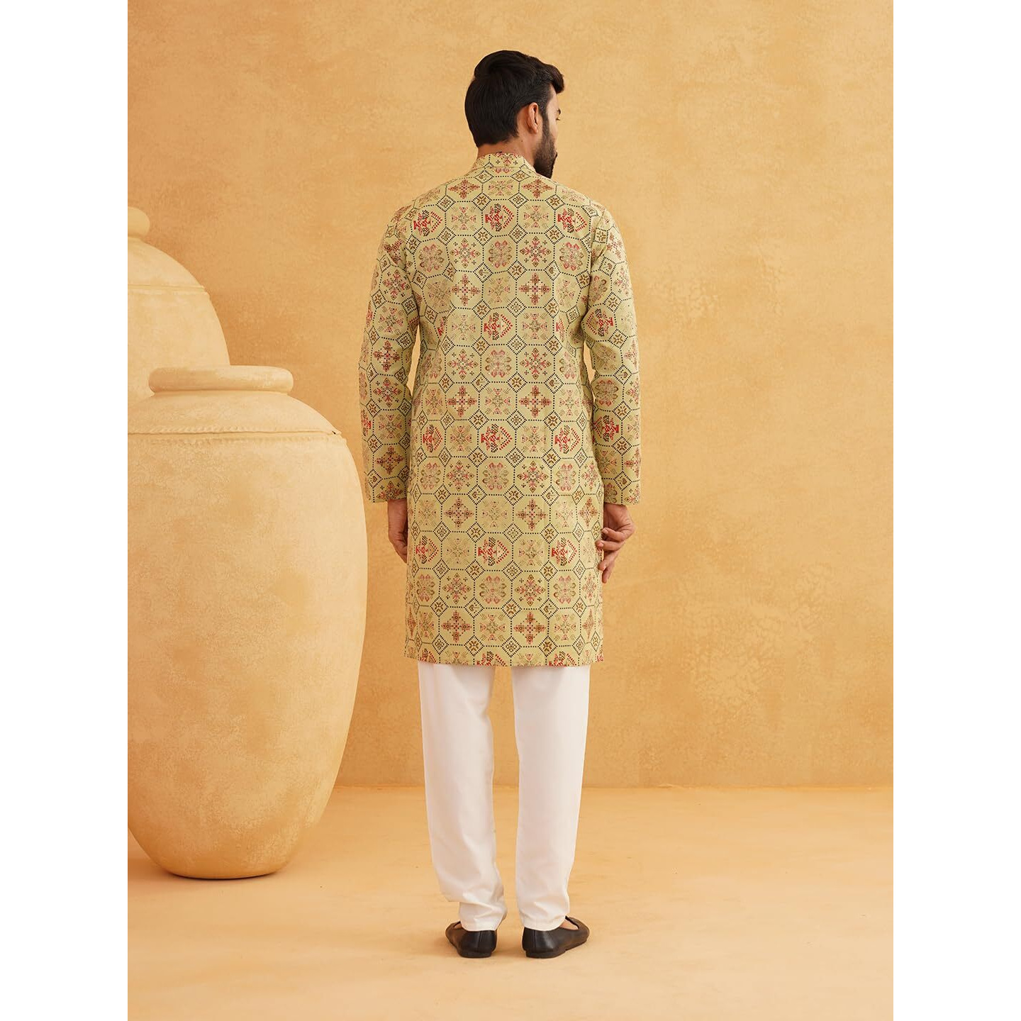 Sojanya (Since 1958 Men's Cotton Blend Pista Green Color Floral Design Only Long Kurta