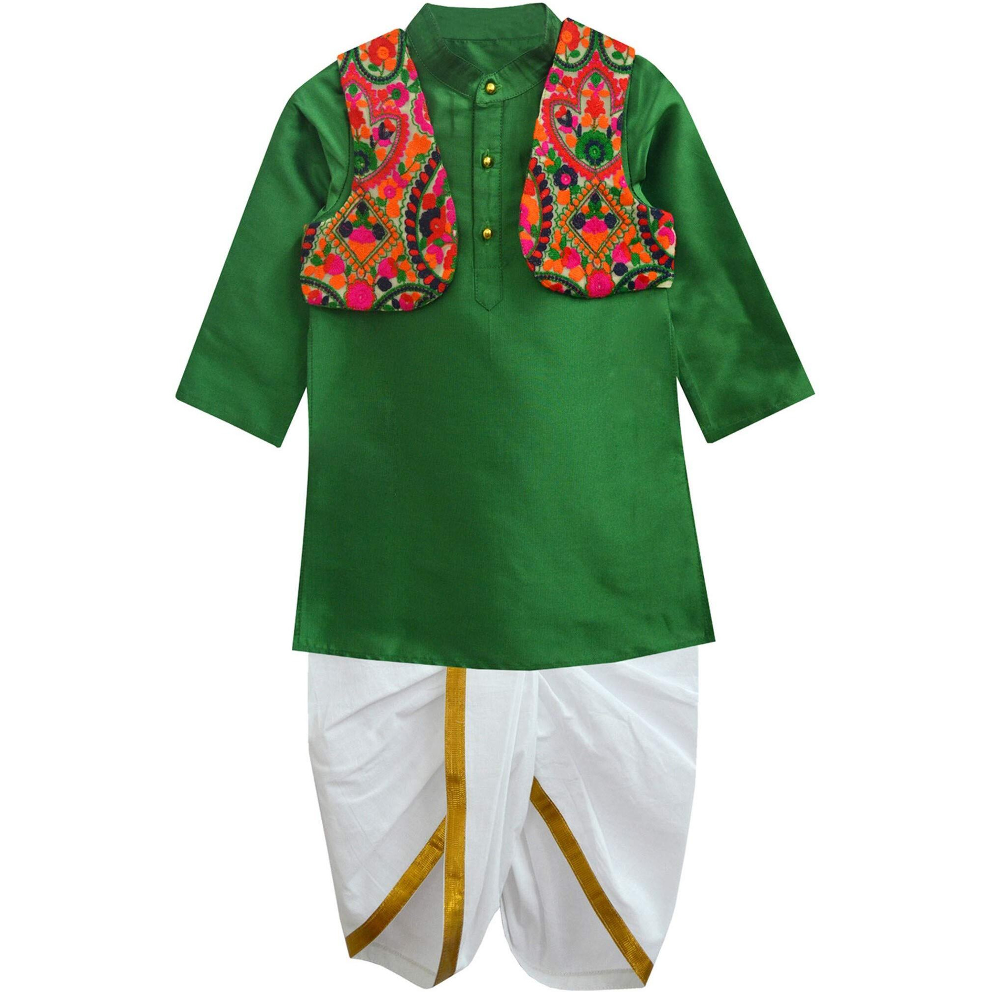 A.T.U.N. Boys' Regular Fit Dhoti (Bkls Lkm Grn_Green-White_4-5 Years)