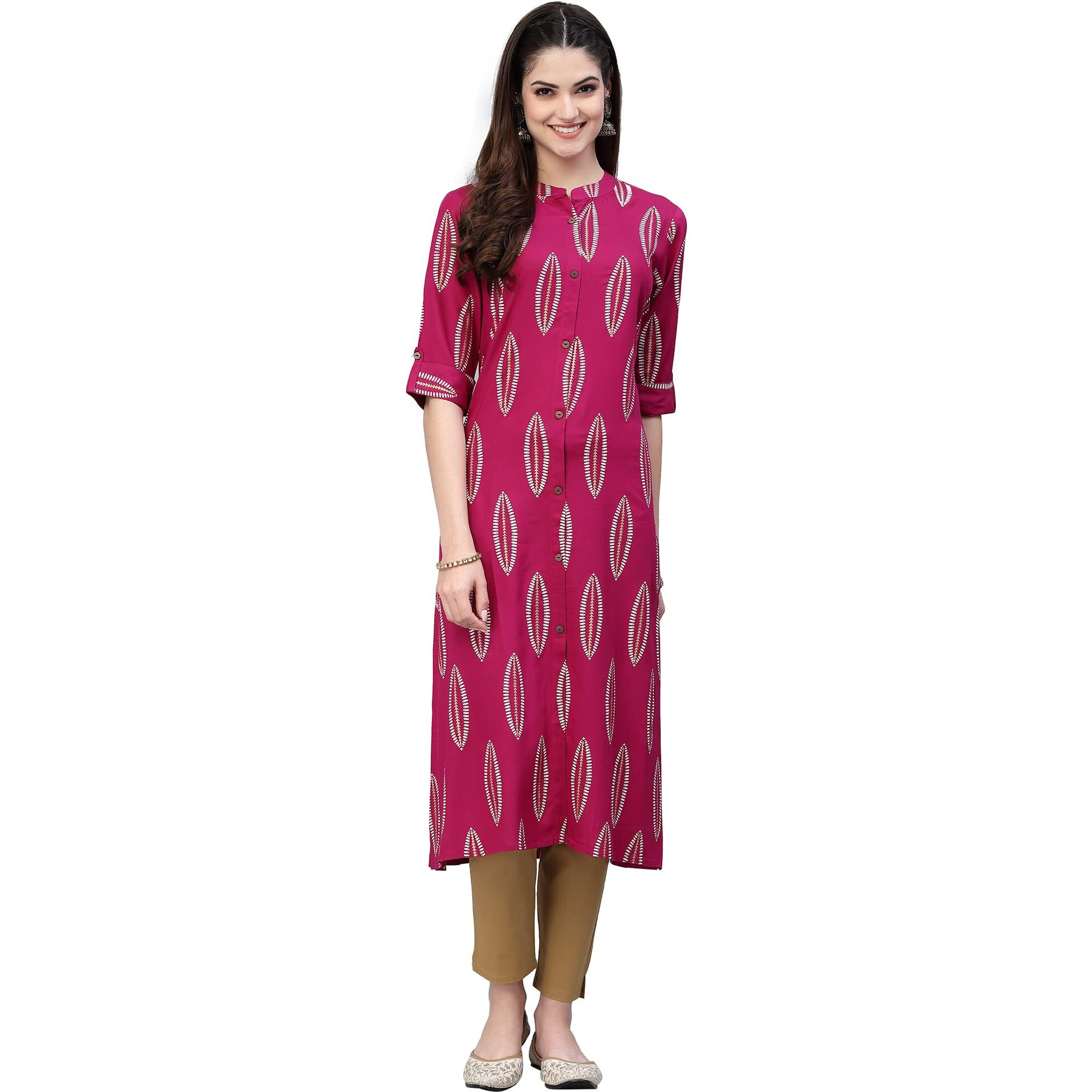 Stylum Women's Rayon A Line Kurta (Nomigem38_Pink Gem, M)