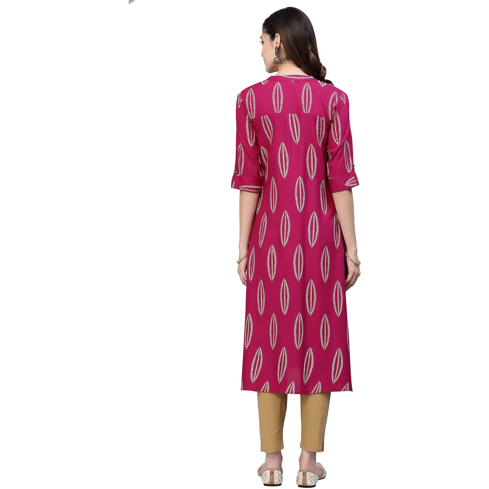 Stylum Women's Rayon A Line Kurta (Nomigem38_Pink Gem, M)