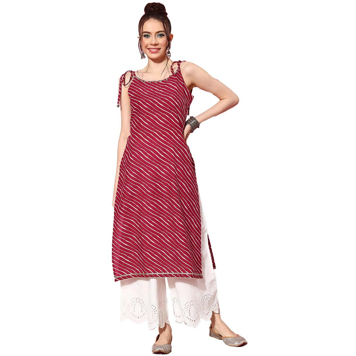 Stylum Women's Lehariya Printed Sleeveless Kurta (Redsurma42_Red, Xl)