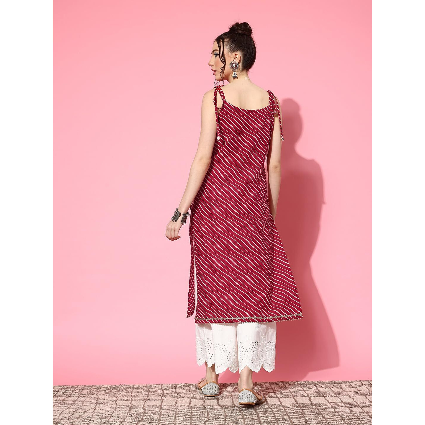 Stylum Women's Lehariya Printed Sleeveless Kurta (Redsurma42_Red, Xl)