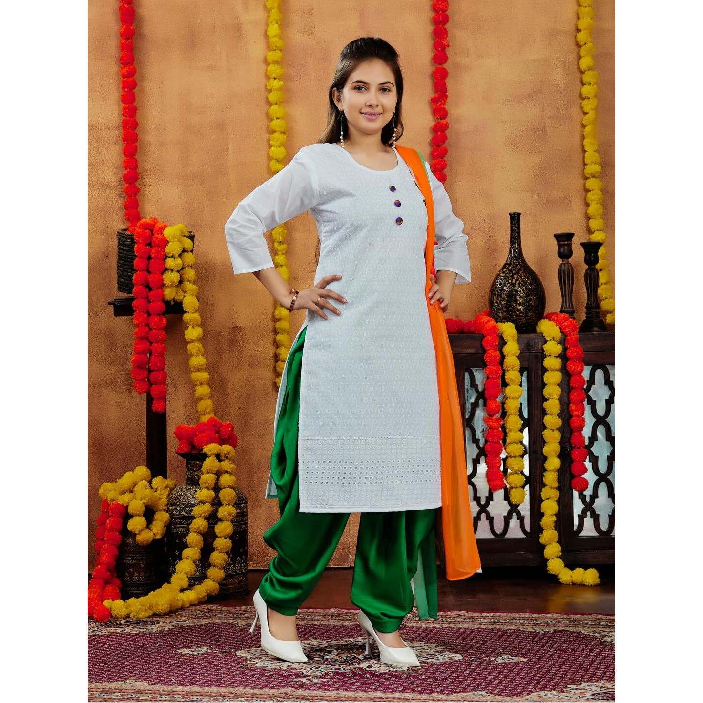 Aarika Girls Casual Wear White Colour Embroidery Cotton Kurti-(7-15 Years)
