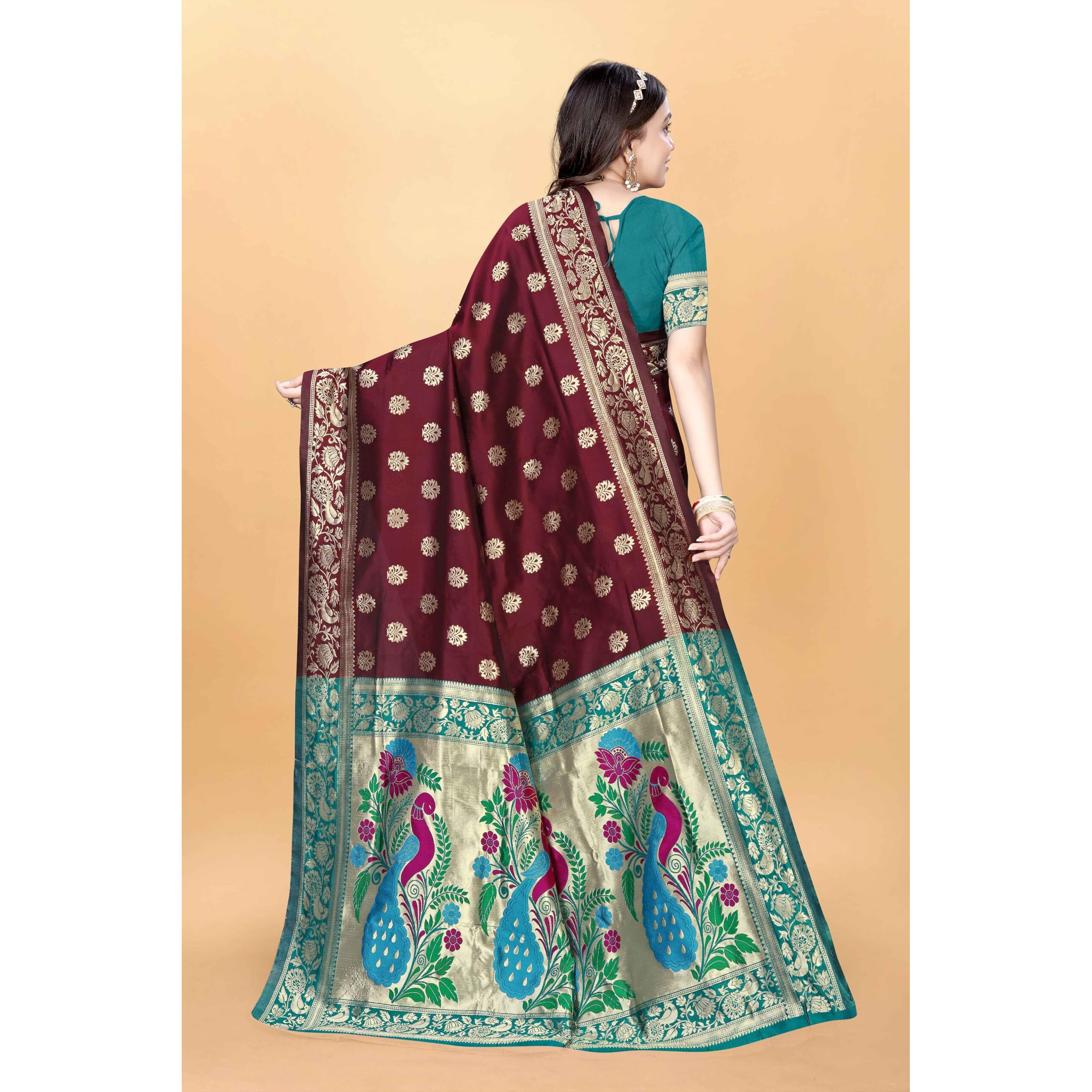 Sugathari Women's Banarasi Saree Pure Paithani Kanjivaram Silk Soft New Ladies 2024 Design Wear Pattu Sarees Latest Cotton Party Sari Collections With Blouse Piece For Wedding Sadi (Pari-203 Maroon)