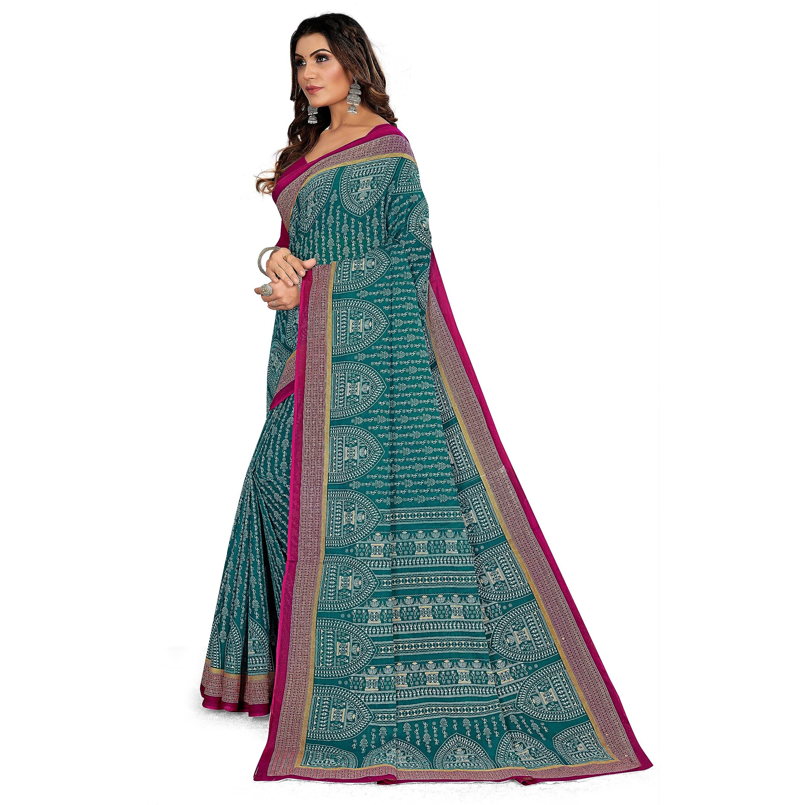 Tamaira Fashion Women's Plain Weave Pure Cotton Saree Without Blouse Piece(11232_Seagreen)