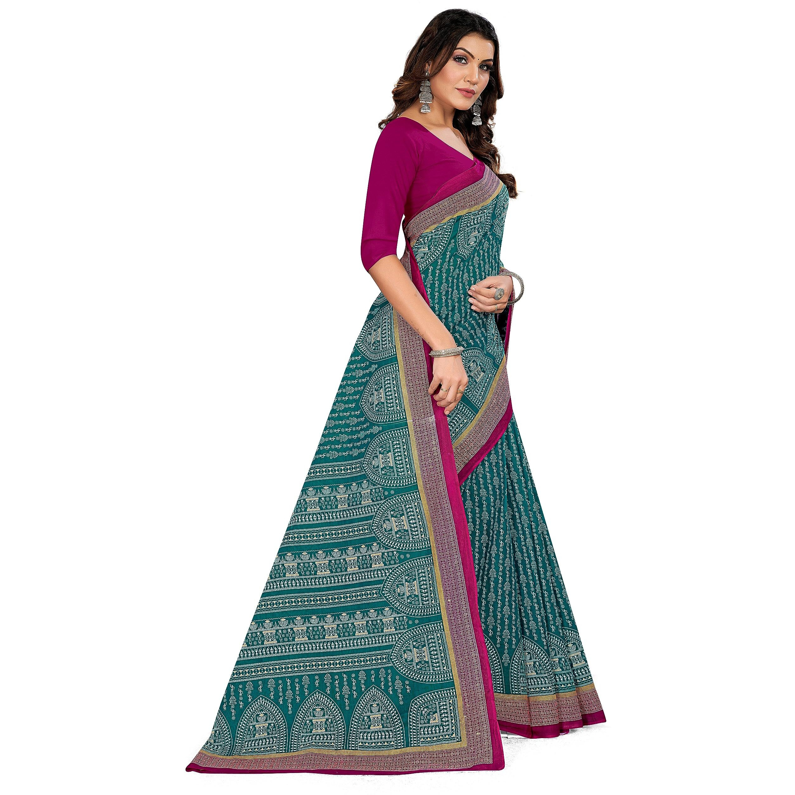 Tamaira Fashion Women's Plain Weave Pure Cotton Saree Without Blouse Piece(11232_Seagreen)