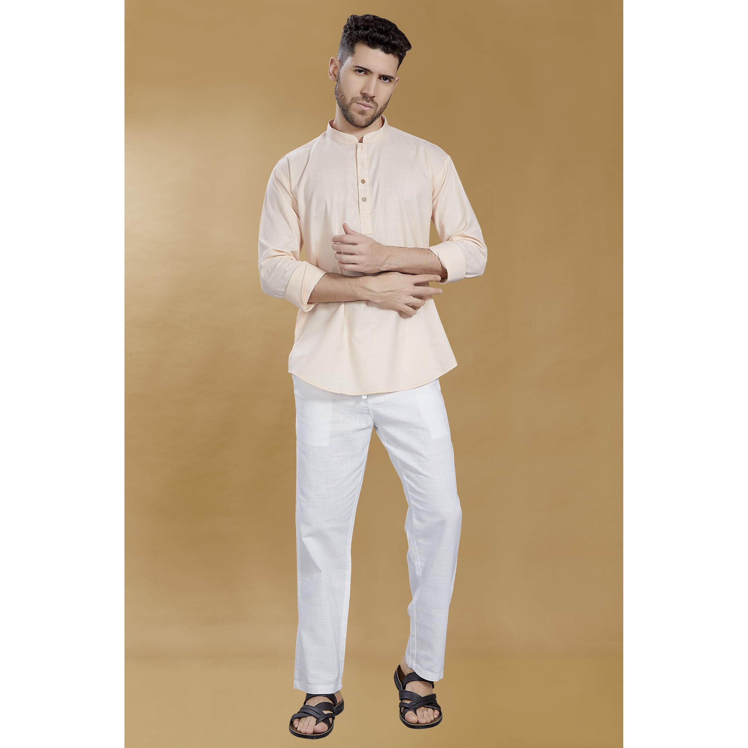 Divisive Men's Cotton Relaxed Fit Short Kurta (Dkrt842_Xxl_Peach)