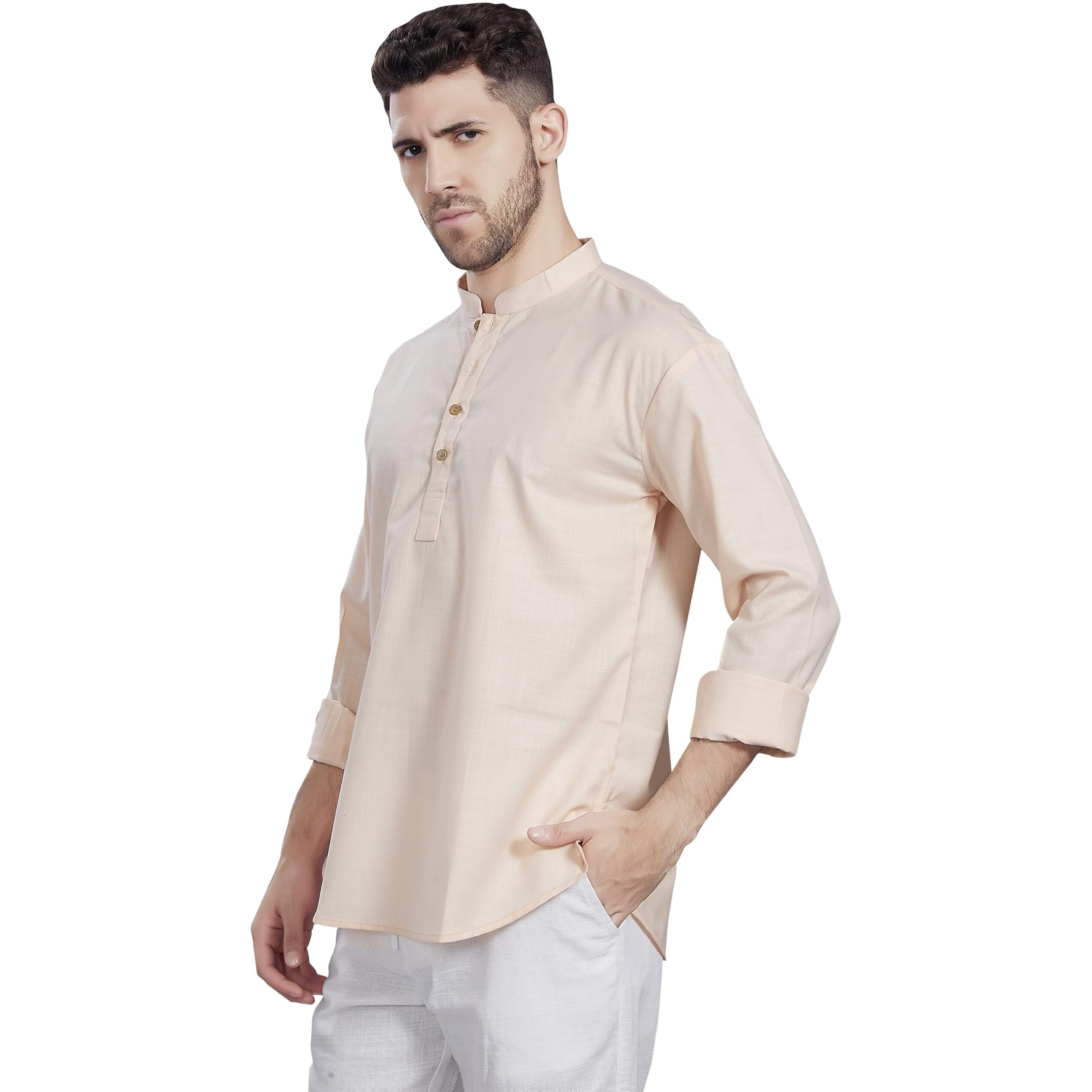 Divisive Men's Cotton Relaxed Fit Short Kurta (Dkrt842_Xxl_Peach)