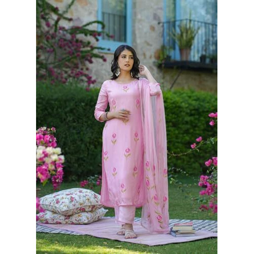 Fabnex Kurta Set For Women | Women Kurta Set | Women Kurta Sets Kurtis | Women Kurta Pant Set (K-103-Pink-M)