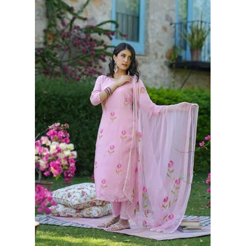Fabnex Kurta Set For Women | Women Kurta Set | Women Kurta Sets Kurtis | Women Kurta Pant Set (K-103-Pink-M)